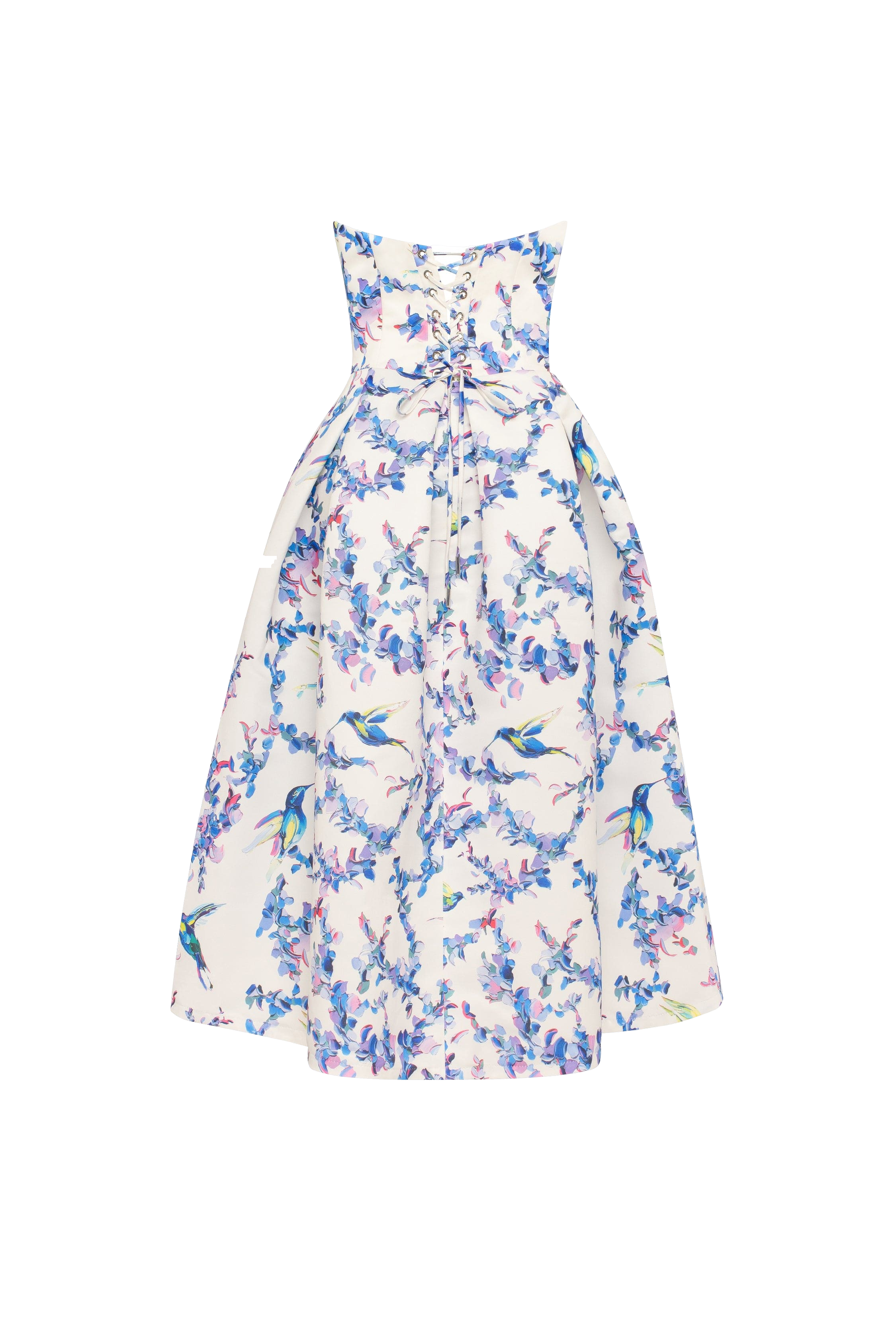 Shop Milla Strapless Midi Dress With Bird And Flower Print, Garden Of Eden In Multi Color