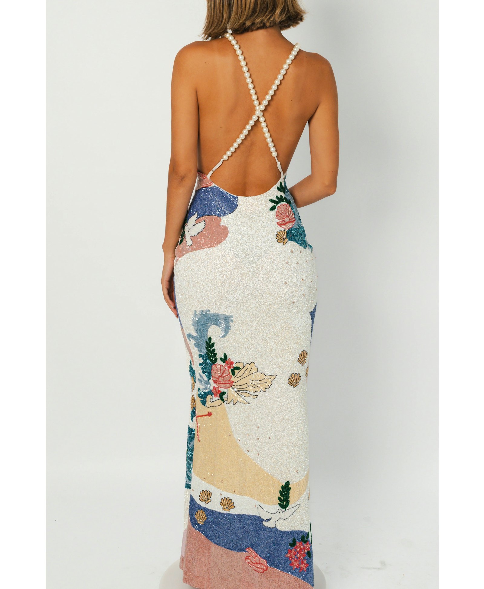 Calypso Soft Multi Sea Shell Halterneck Dress – Daphne Collection made by Oceanus Swimwear