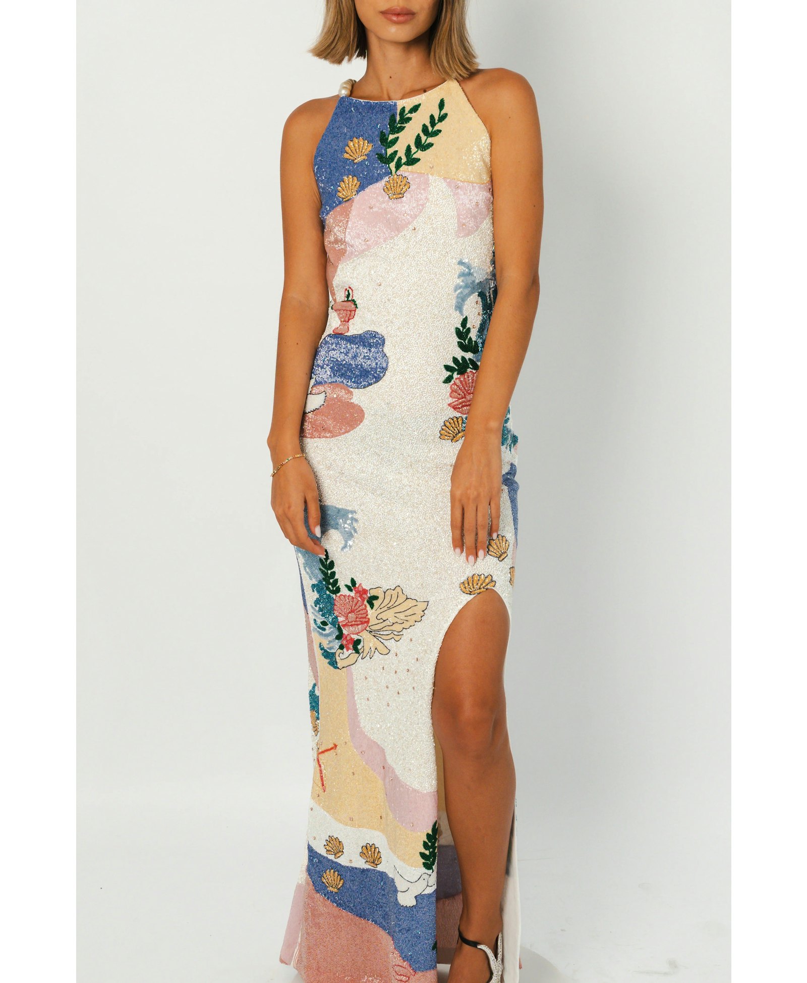 Calypso Soft Multi Sea Shell Halterneck Dress – Daphne Collection made by Oceanus Swimwear