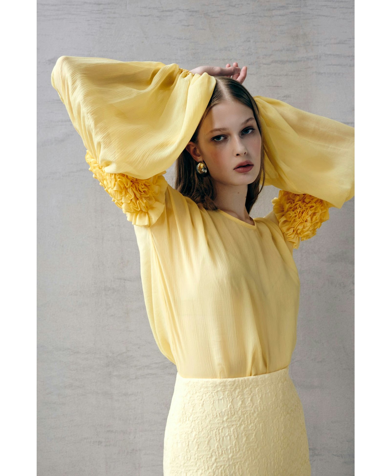Yellow Ruffled Blouse in Yellow made by Guranda