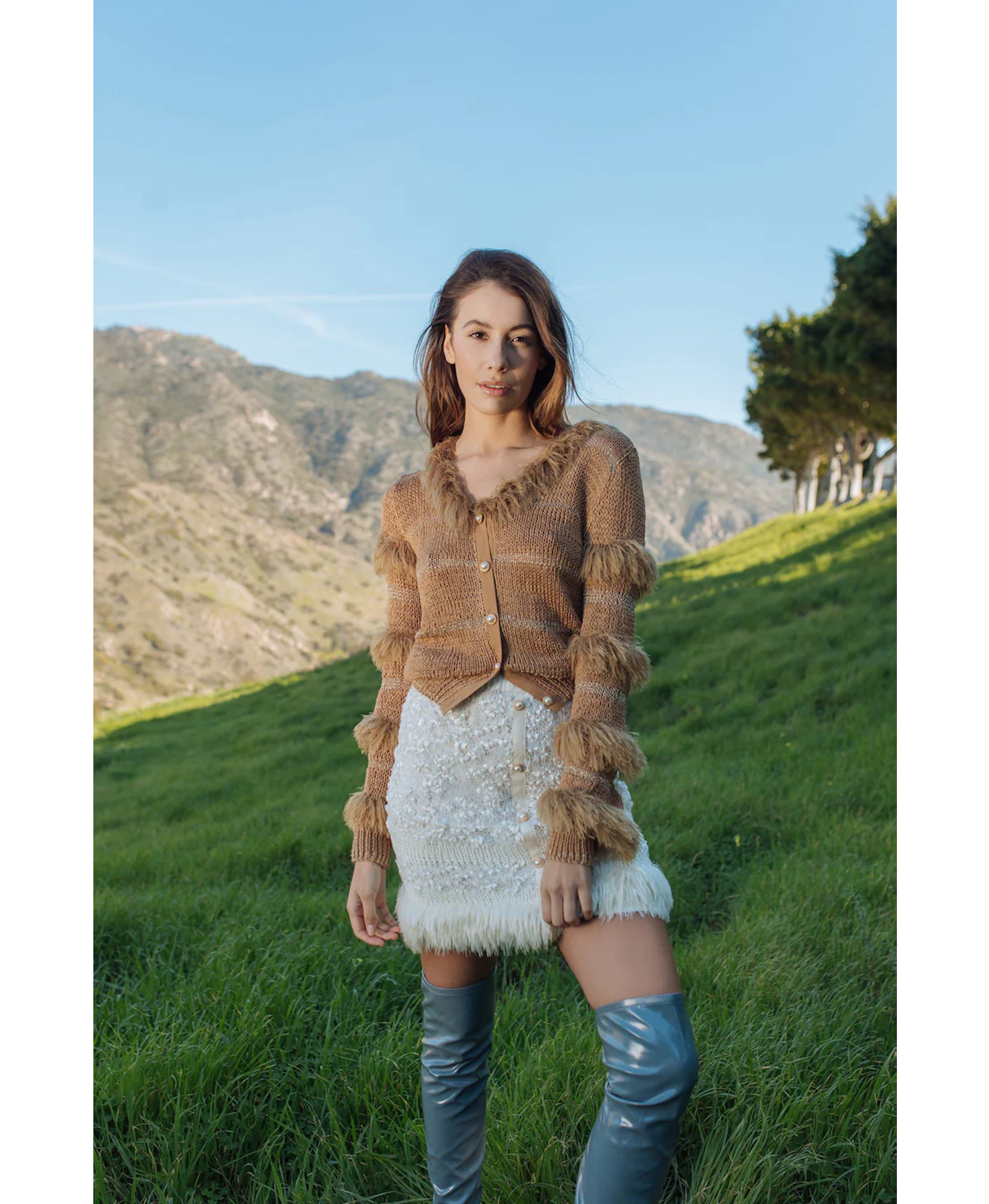 White Sundown Handmade Knit Skirt With Pear Buttons made by ANDREEVA