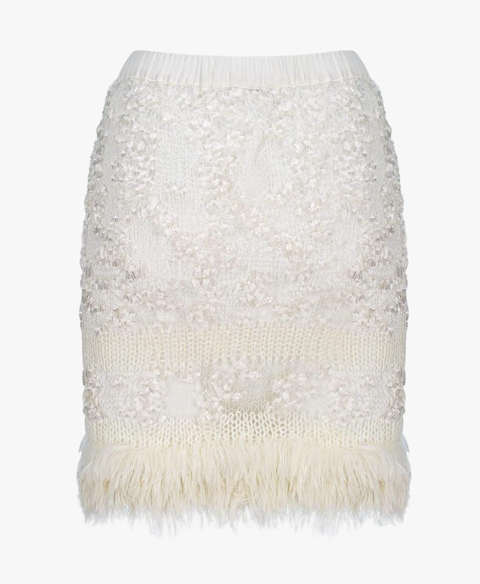 White Sundown Handmade Knit Skirt With Pear Buttons made by ANDREEVA