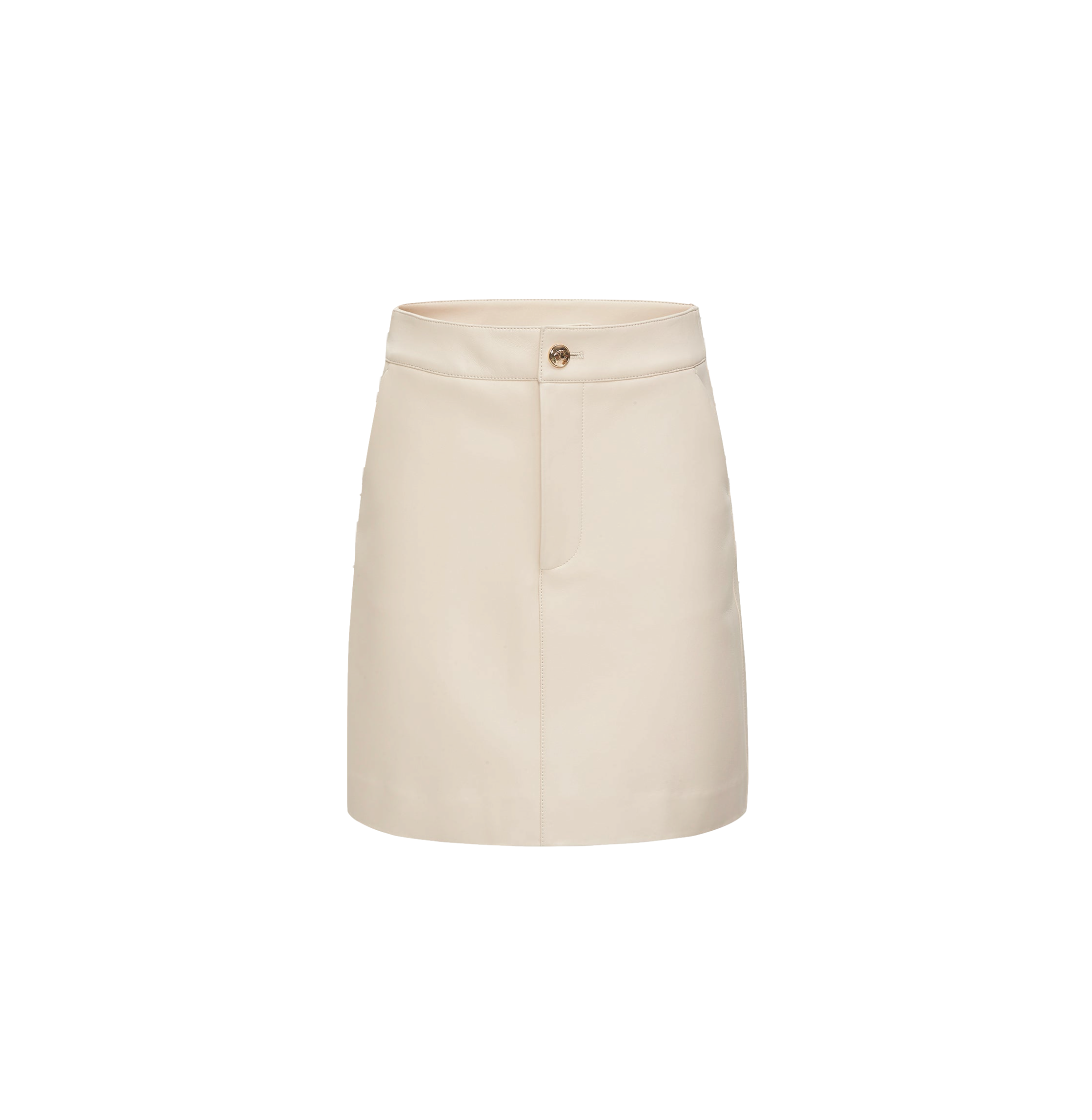 Crush Collection Lambskin Leather Skirt With Metal Buttons In White