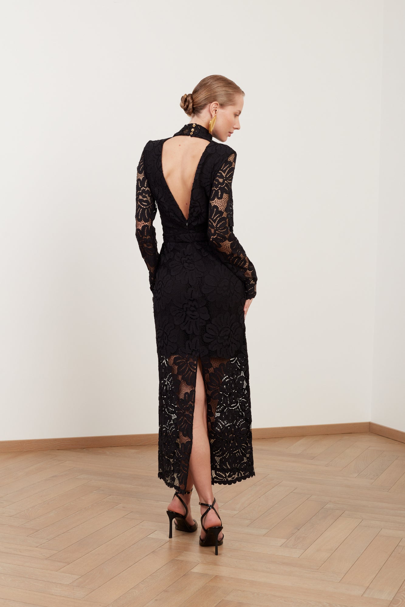 Shop Undress Elena Black Floral Lace Midi Dress With Open Back