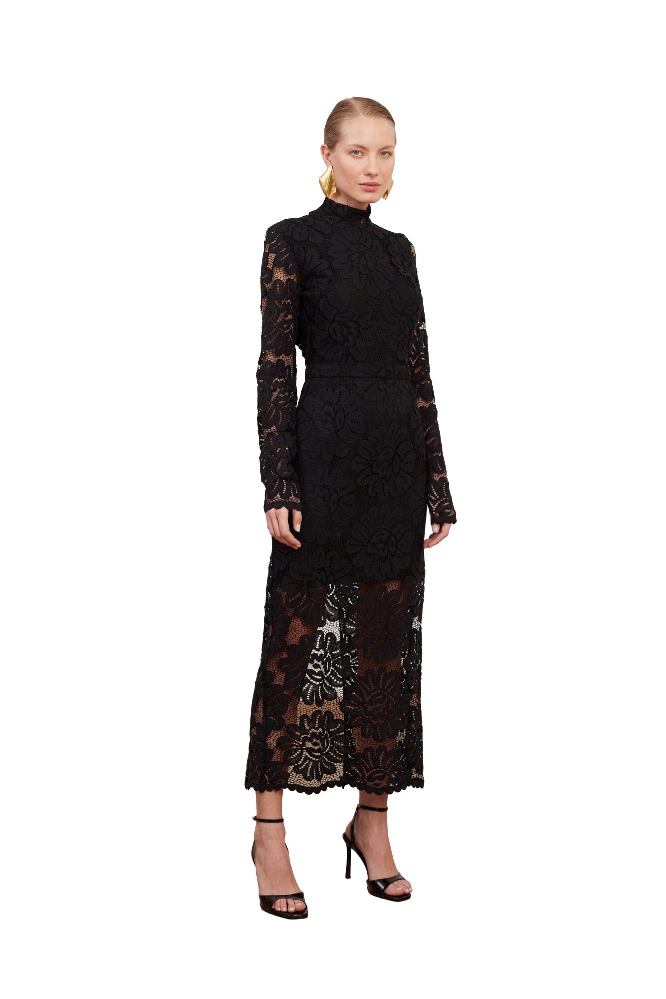 Shop Undress Elena Black Floral Lace Midi Dress With Open Back