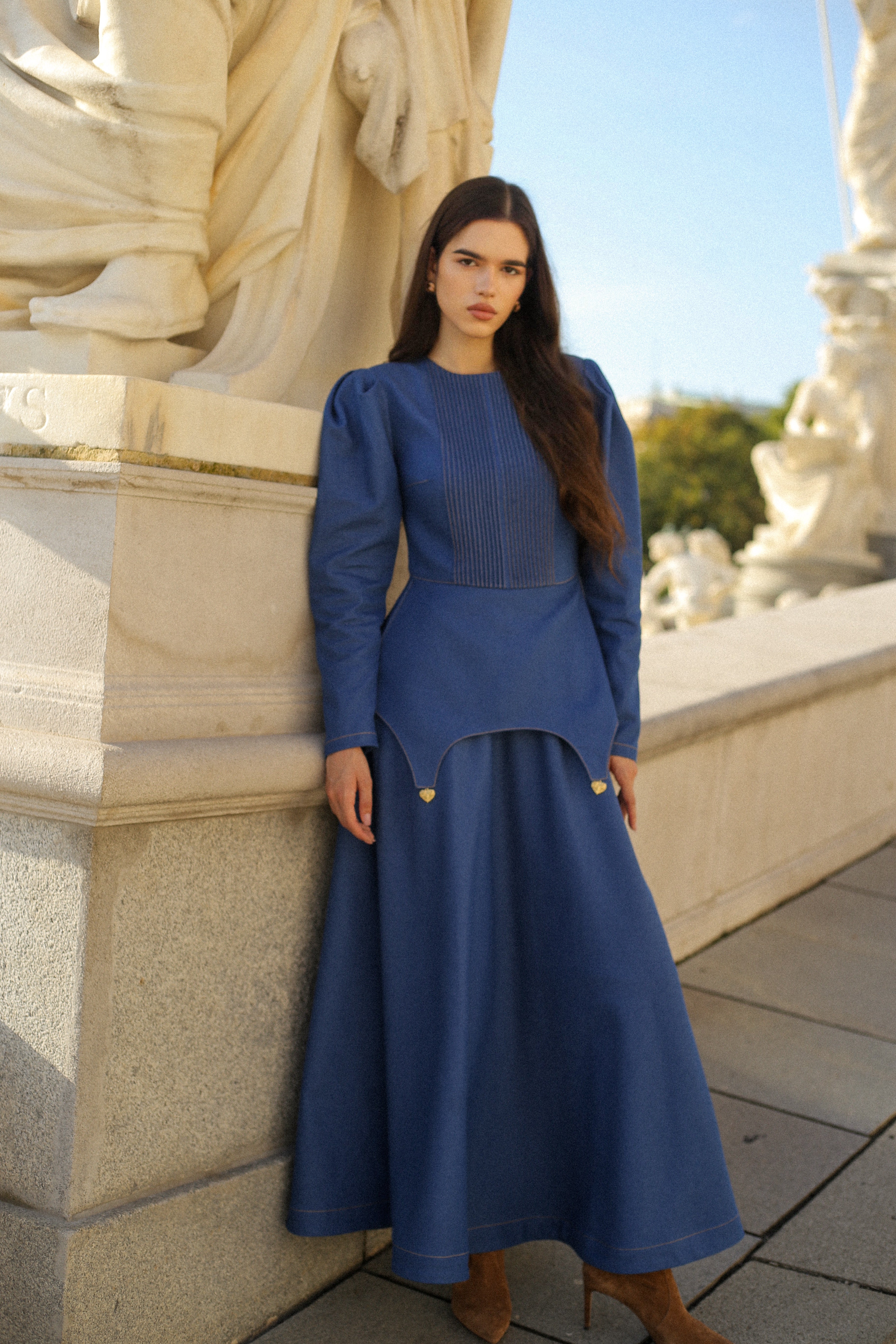 Shop Guranda Denim Dress With Bascque Maxi