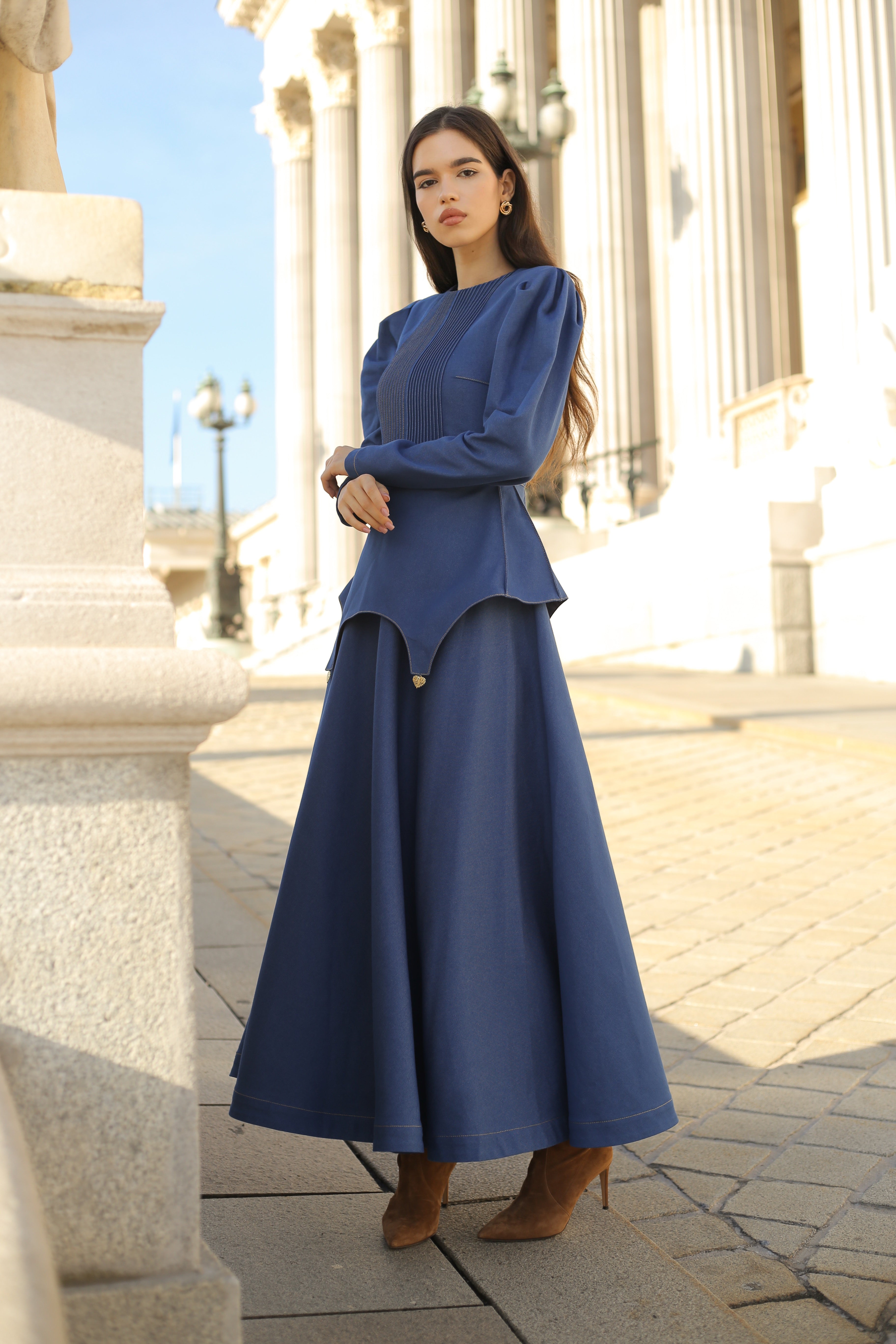 Shop Guranda Denim Dress With Bascque Maxi