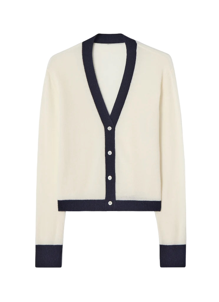 Cloeys Colourblock Cardigan White & Blue In Black