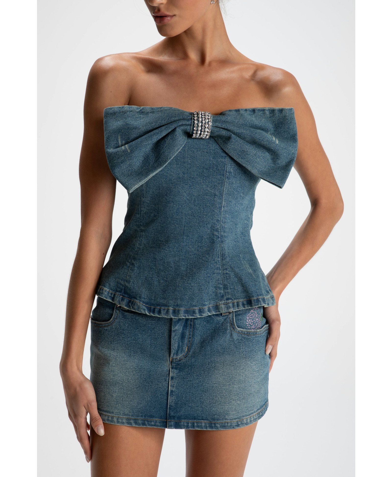 Kate Denim Tube Top in Blue made by Nana Jacqueline
