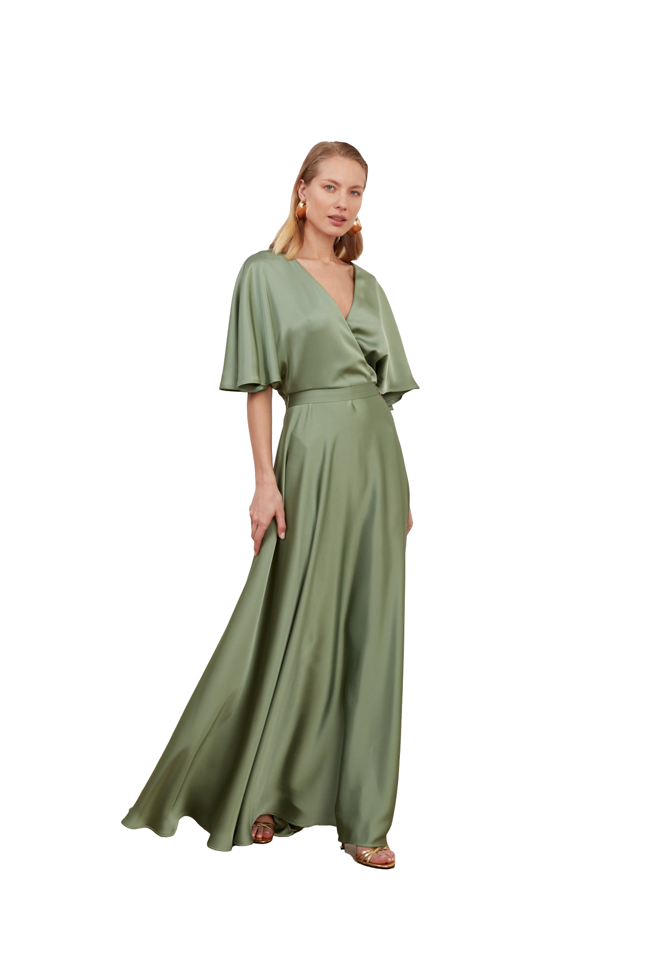 Undress Solene Sage Green Satin Long Wedding Guest Dress