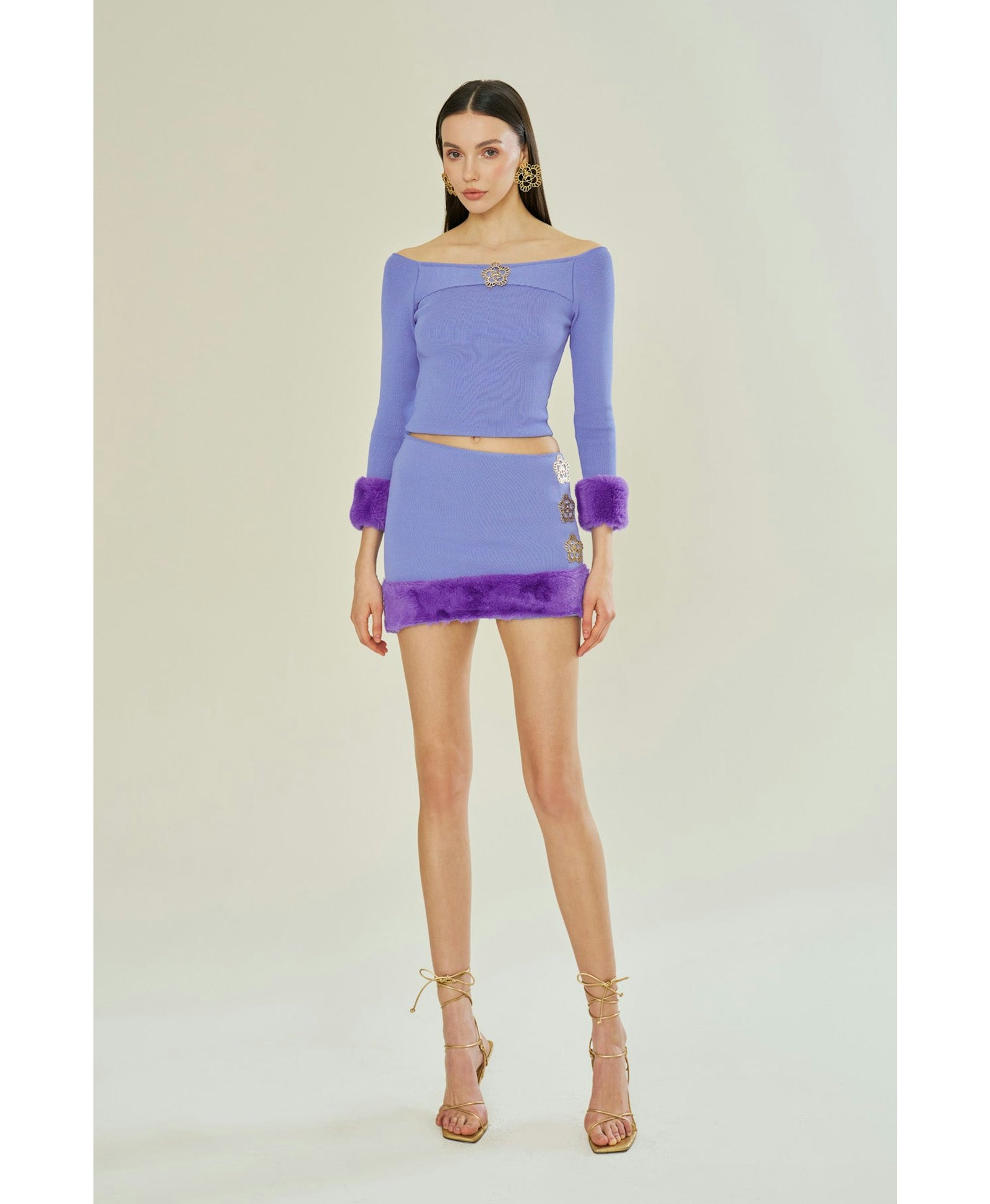 Plum Cascade Fur-Trimmed Top made by Declara