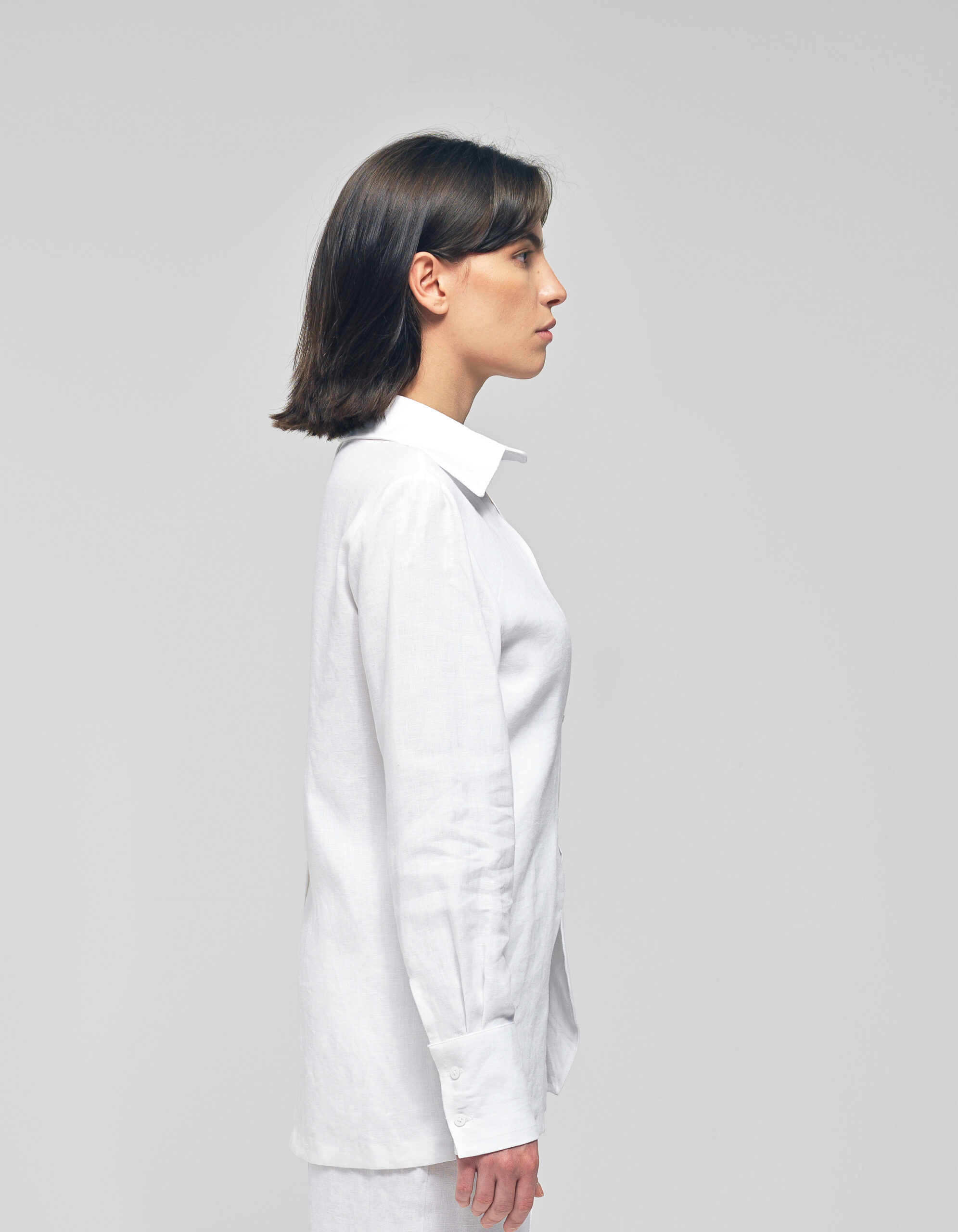 Shop Maet Katniss White Linen Wavy Collared Shirt