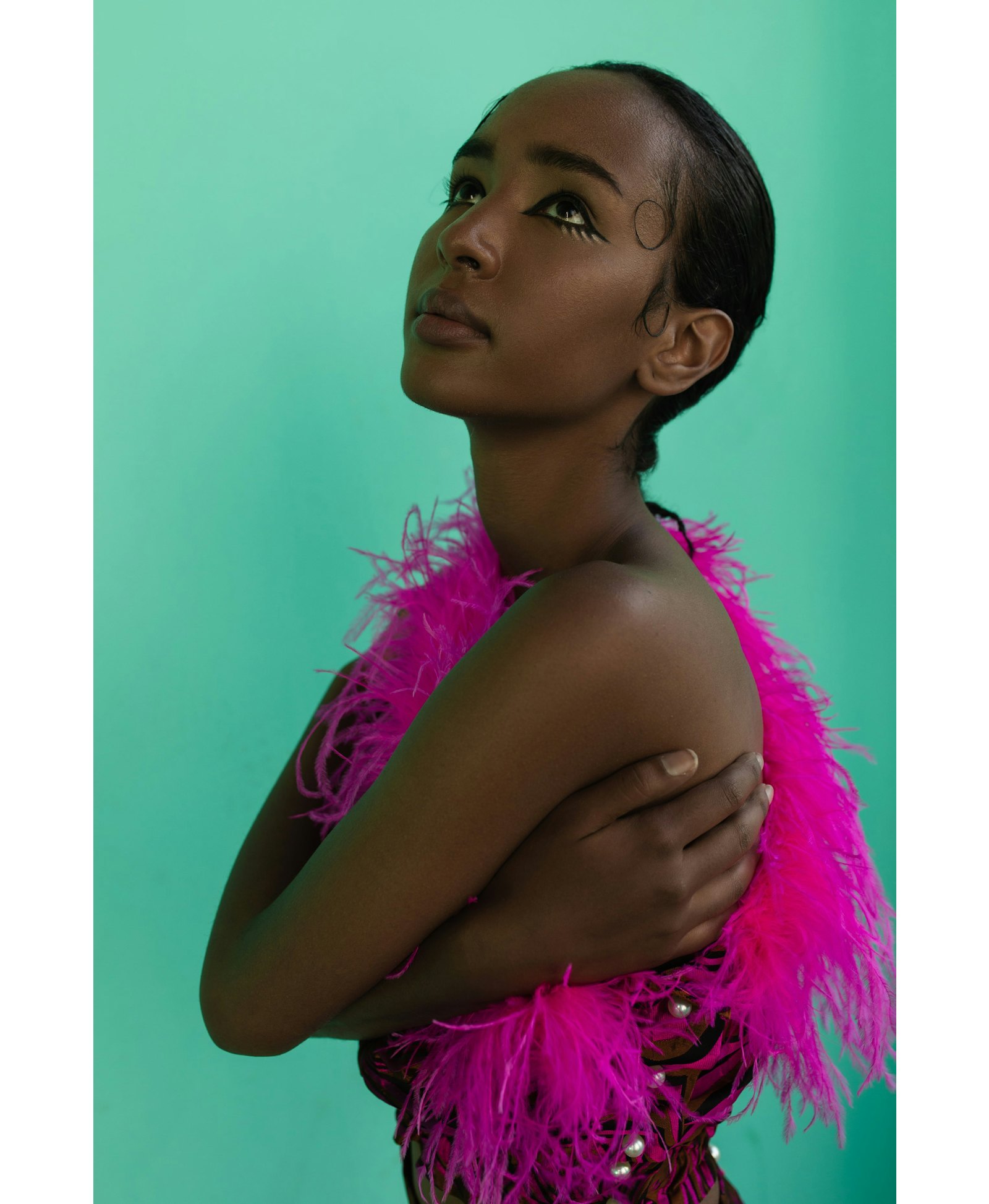 Raspberry Marilyn Top With Feathers Details made by ANDREEVA