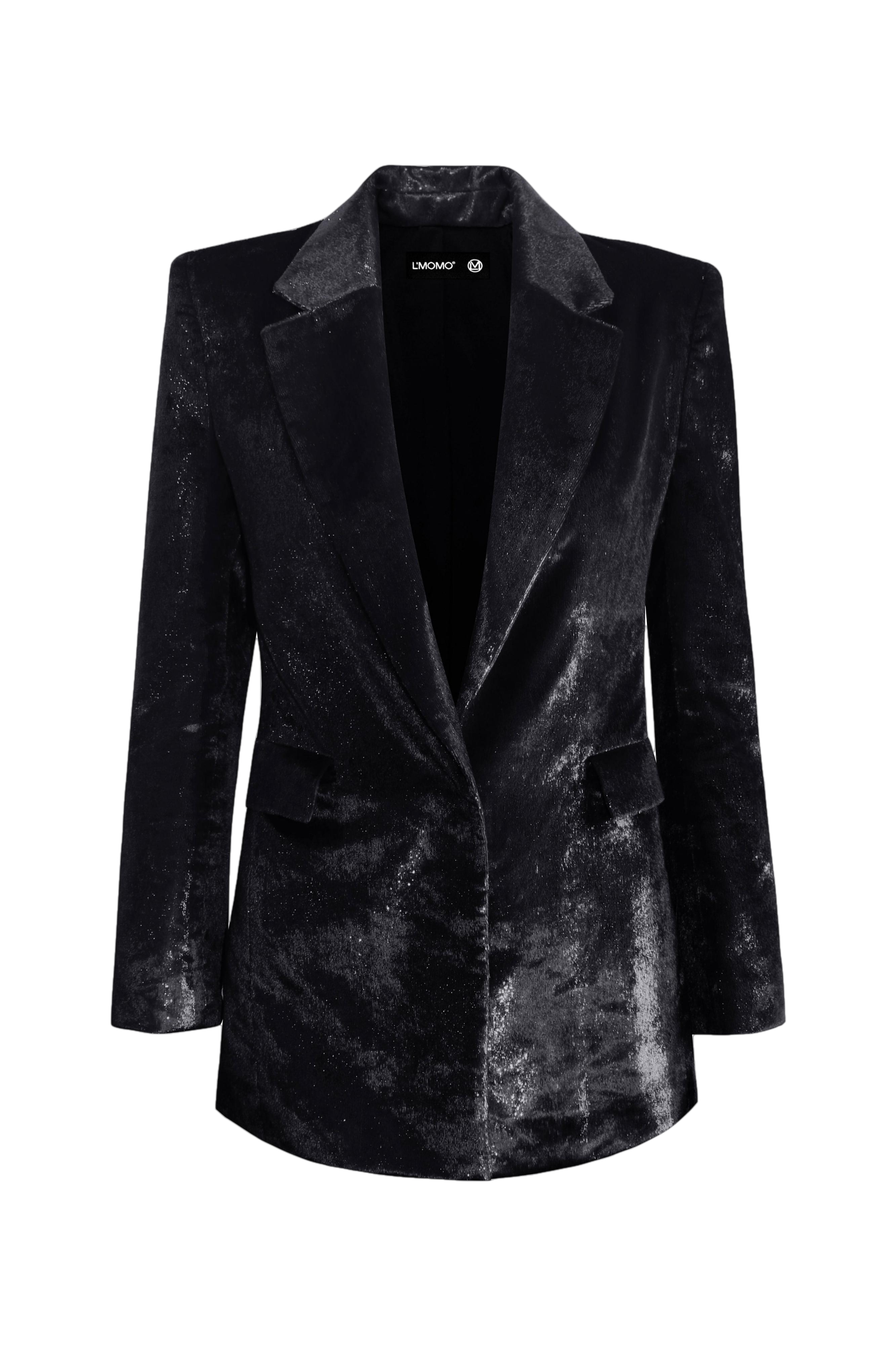 L’momo Lurex Velvet Blazer In Black