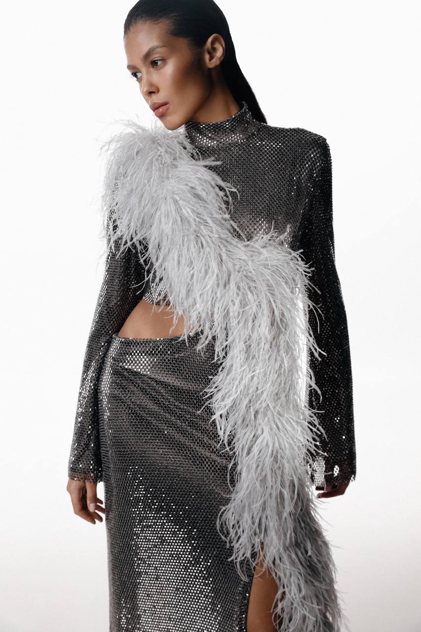 Shop Santa Brands Midi Dress With Feathers And Slit