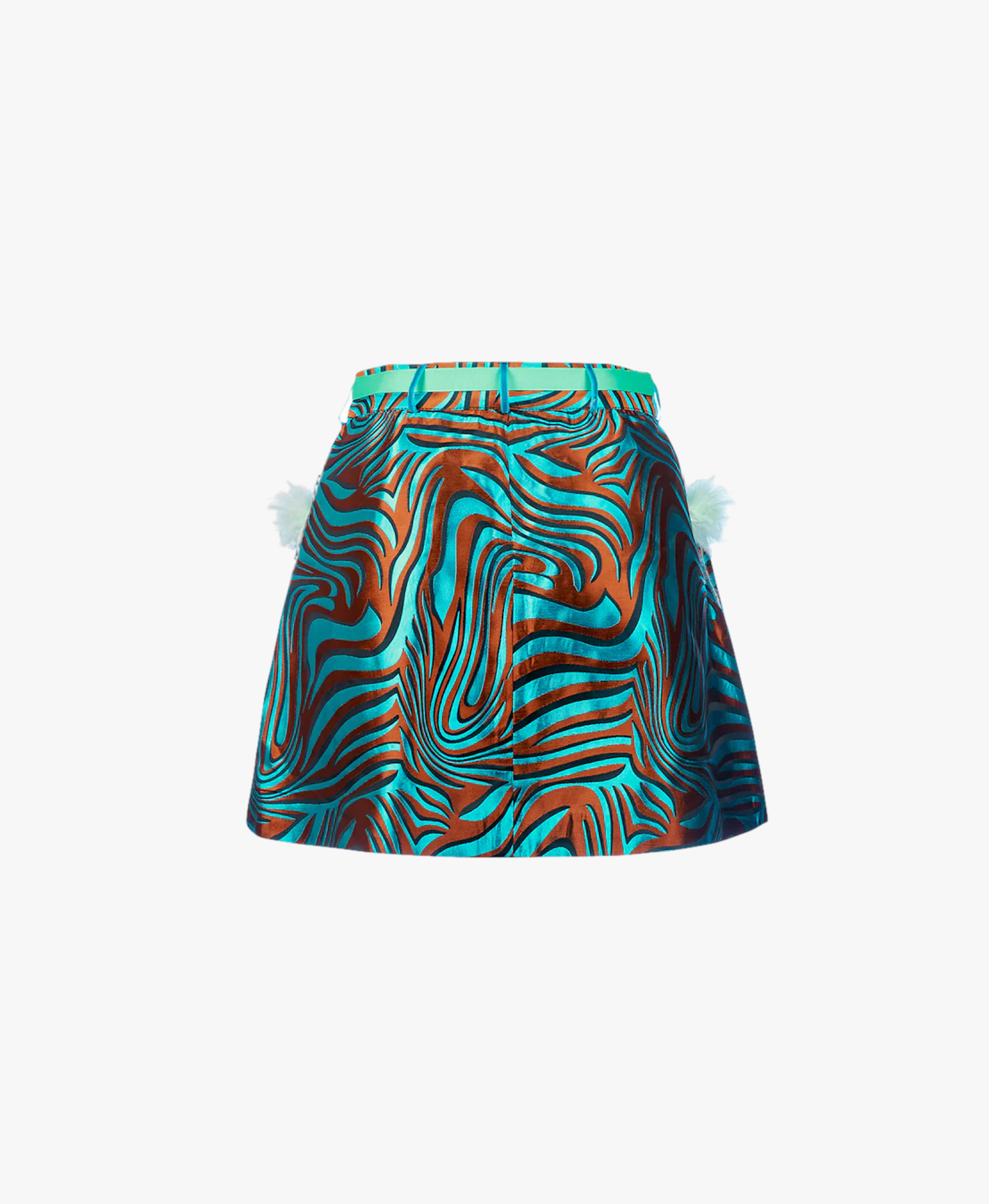 Mint Printed Mini Skirt With Feathers made by ANDREEVA