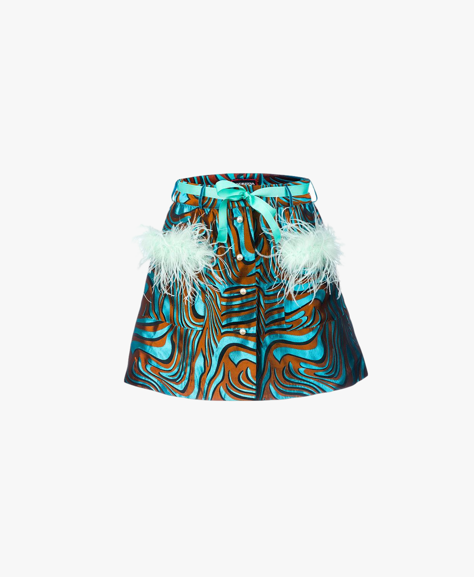 Mint Printed Mini Skirt With Feathers made by ANDREEVA