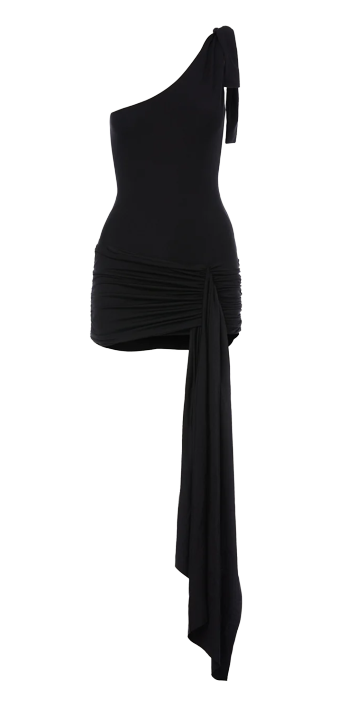 Skrt Misty One Shoulder Ruched Mini Dress In Black