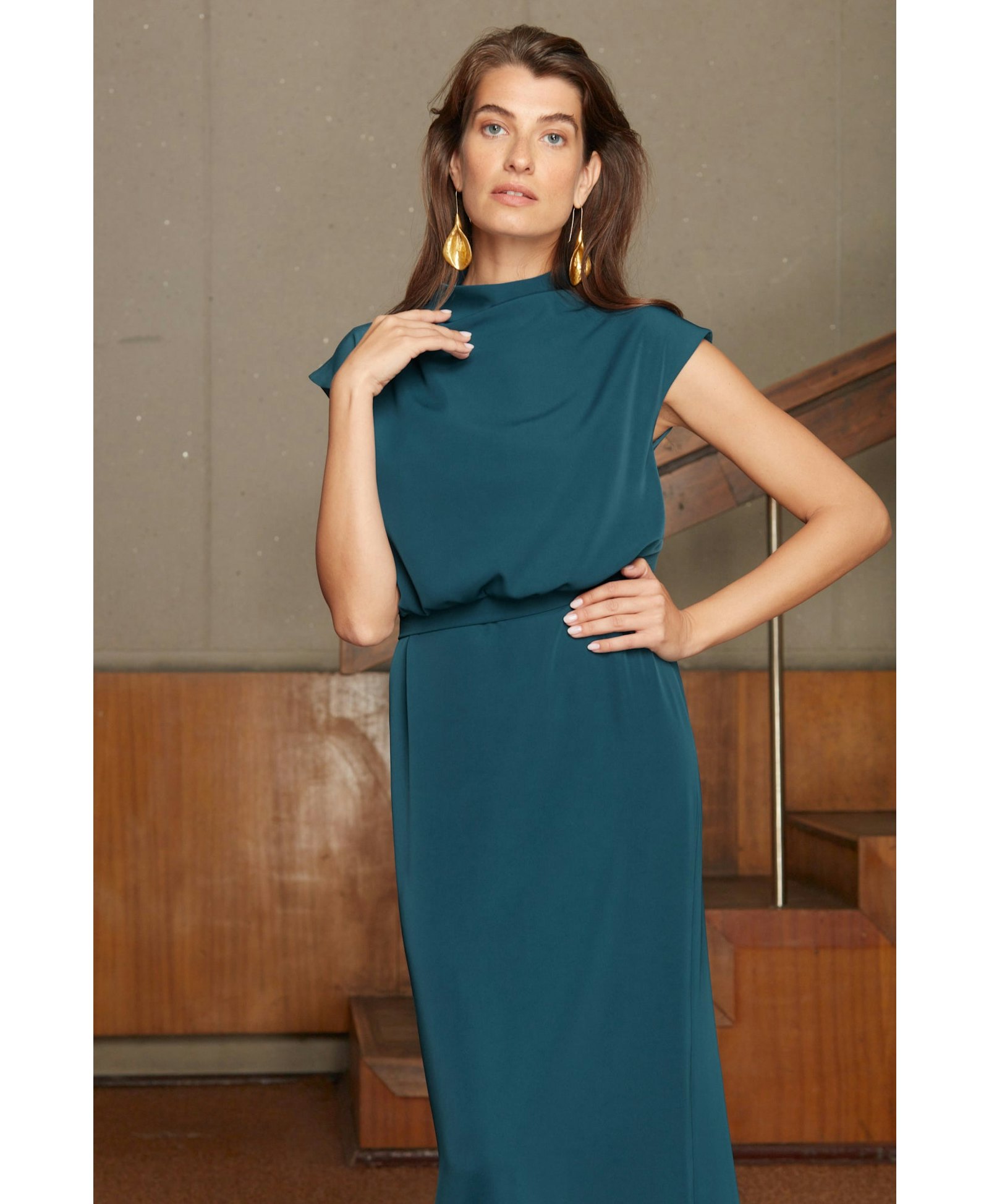 TESSA blue kimono sleeves midi dress made by UNDRESS