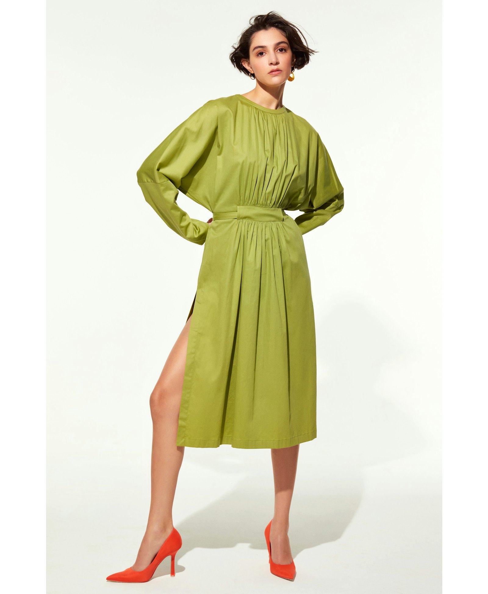 Martha Open Back Cotton Dress in Green made by Nazli Ceren