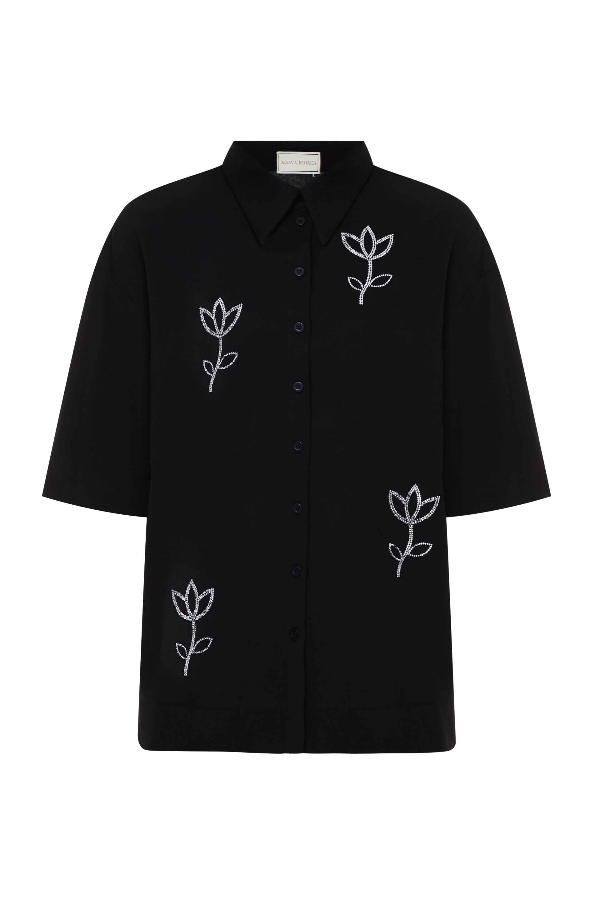 Shop Malva Florea Rhinestone Flowers Shirt In Black