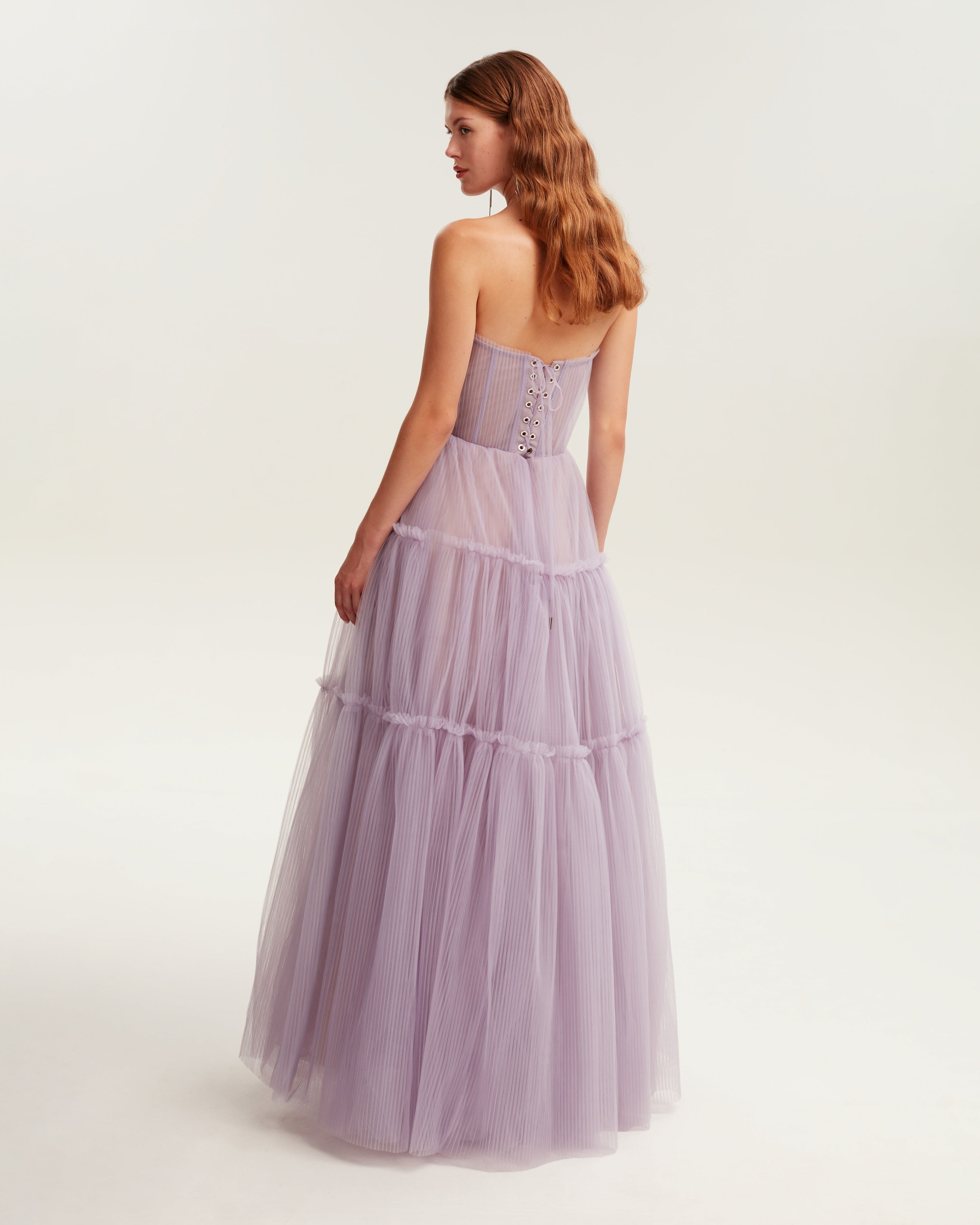 Shop Milla Lavender Tulle Maxi Dress With Ruffled Skirt, Garden Of Eden In Purple