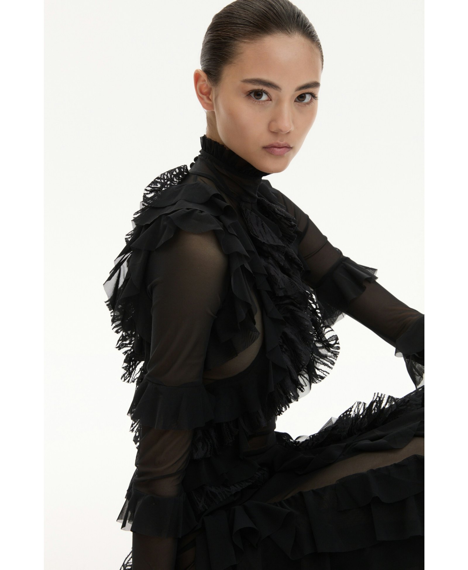 Long Sheer Dress Black made by YAVORSKA