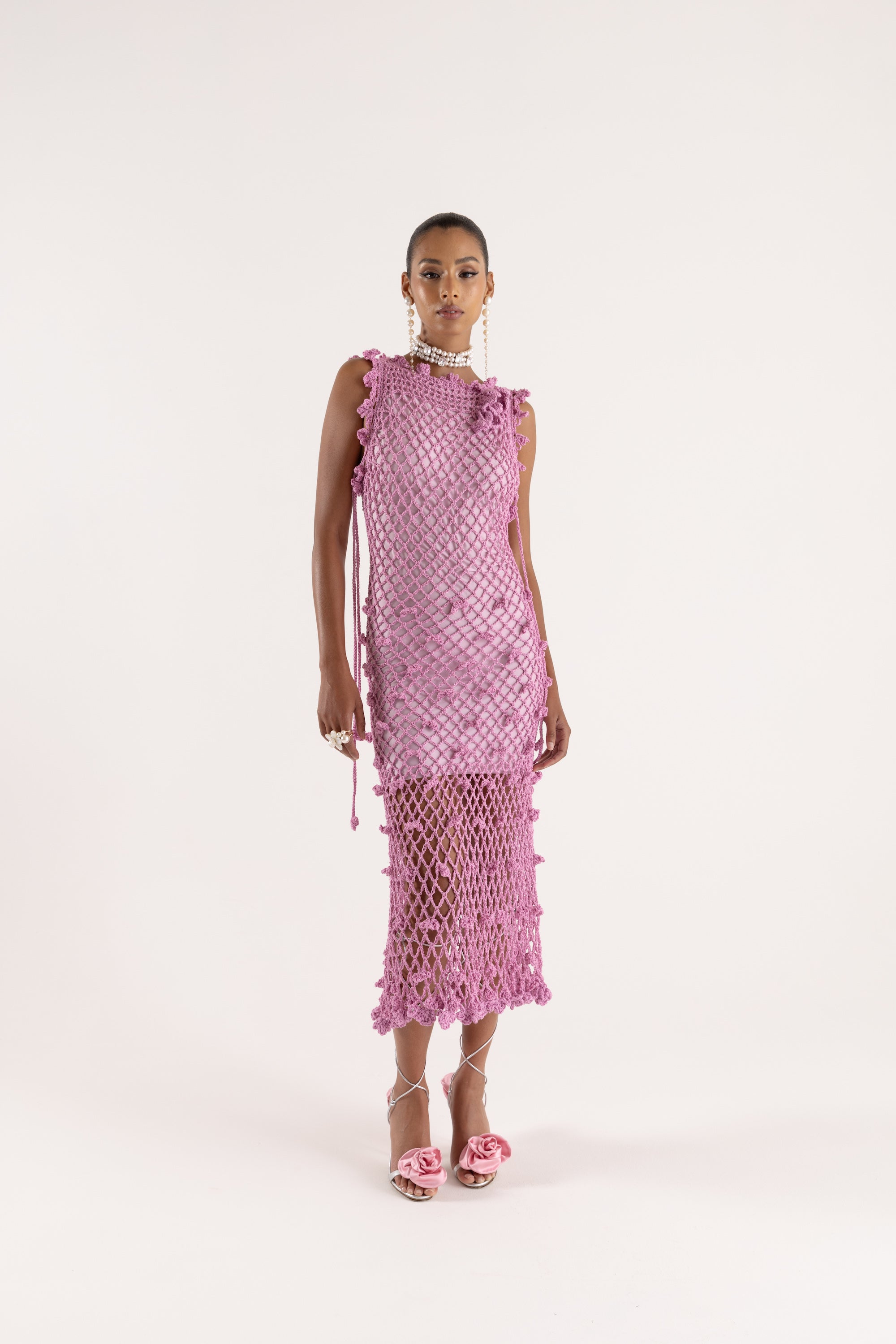 Shop Andreeva Sofia Handmade Knit Dress In Pink