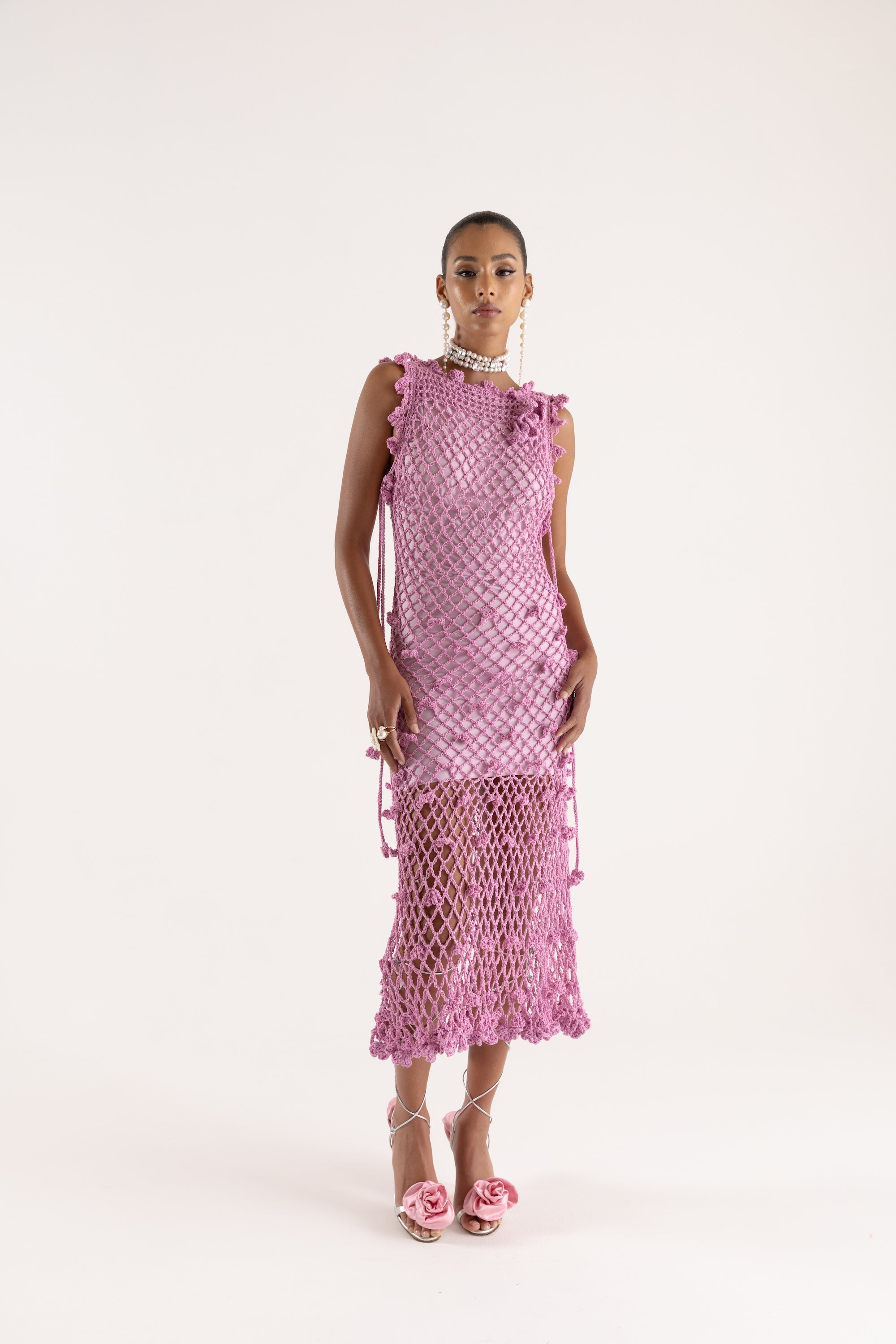 Shop Andreeva Sofia Handmade Knit Dress In Pink