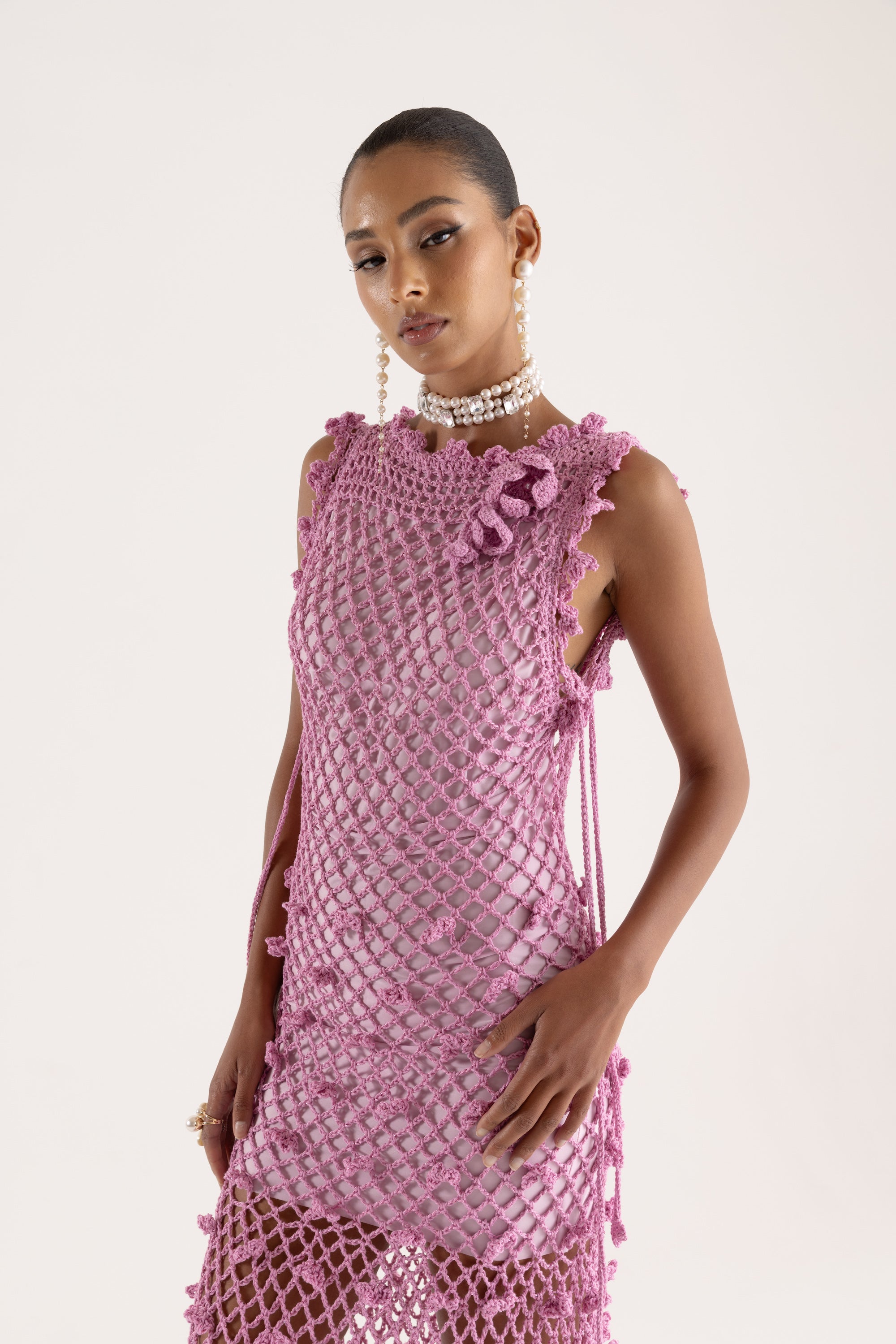 Shop Andreeva Sofia Handmade Knit Dress In Pink