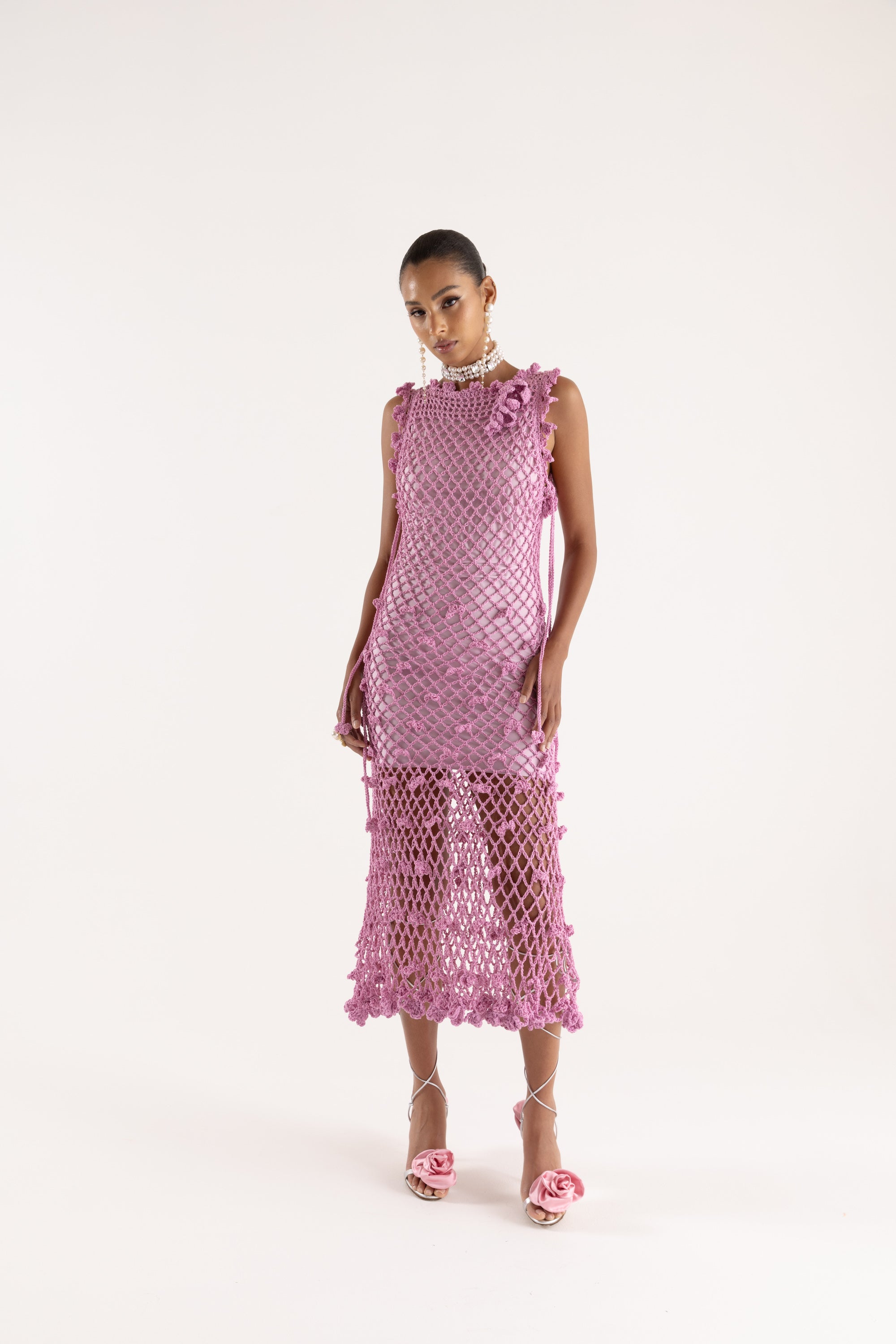 Shop Andreeva Sofia Handmade Knit Dress In Pink