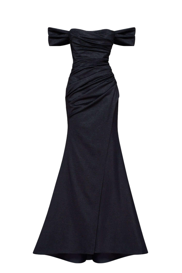 Millà Black Epic Off-the-shoulder Thigh Slit Maxi Dress