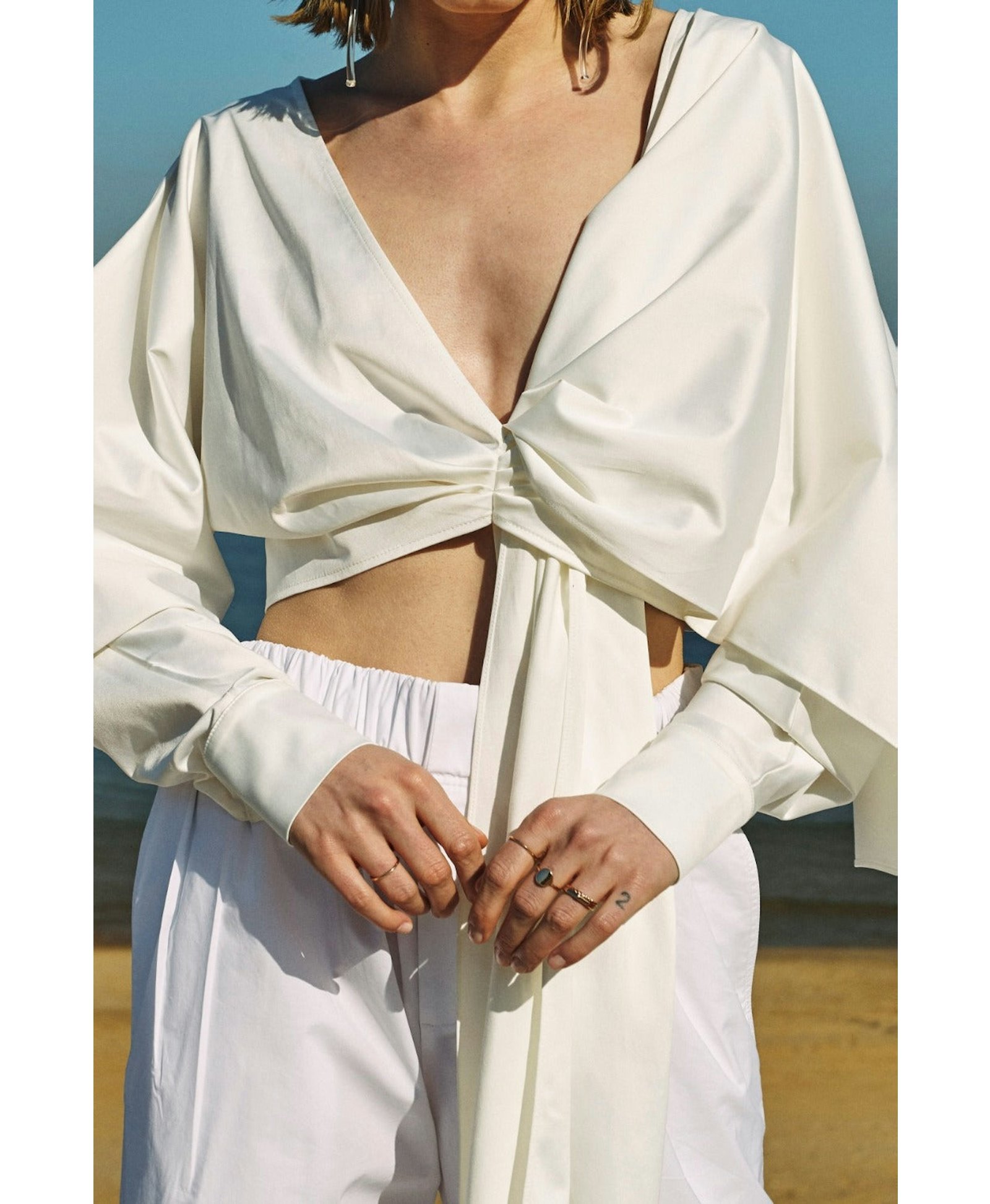 Angy Asymmetric Blouse in White in White made by Nazli Ceren