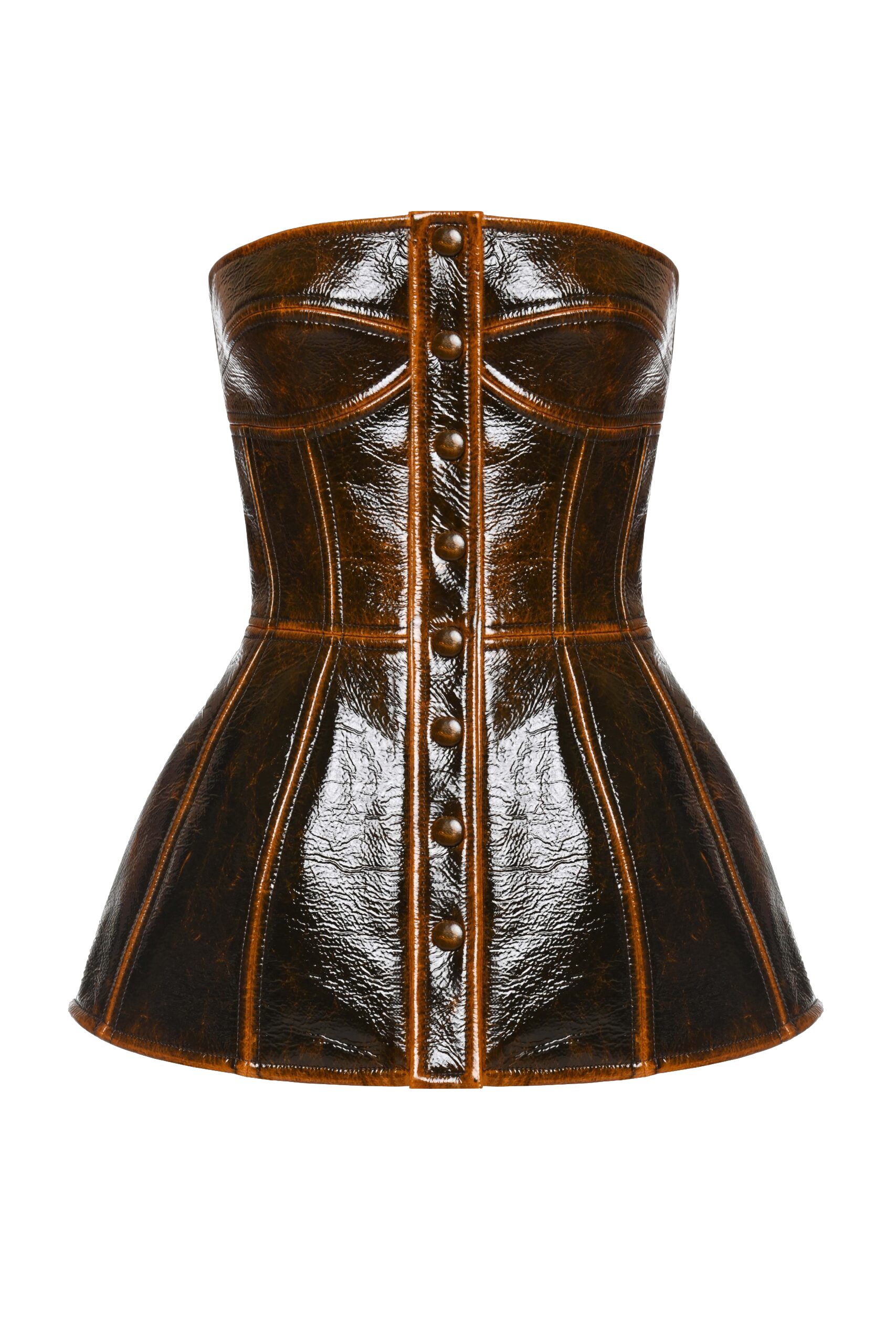 Shop Maria Kokhia Faux Leather Buttoned Corset In Brown