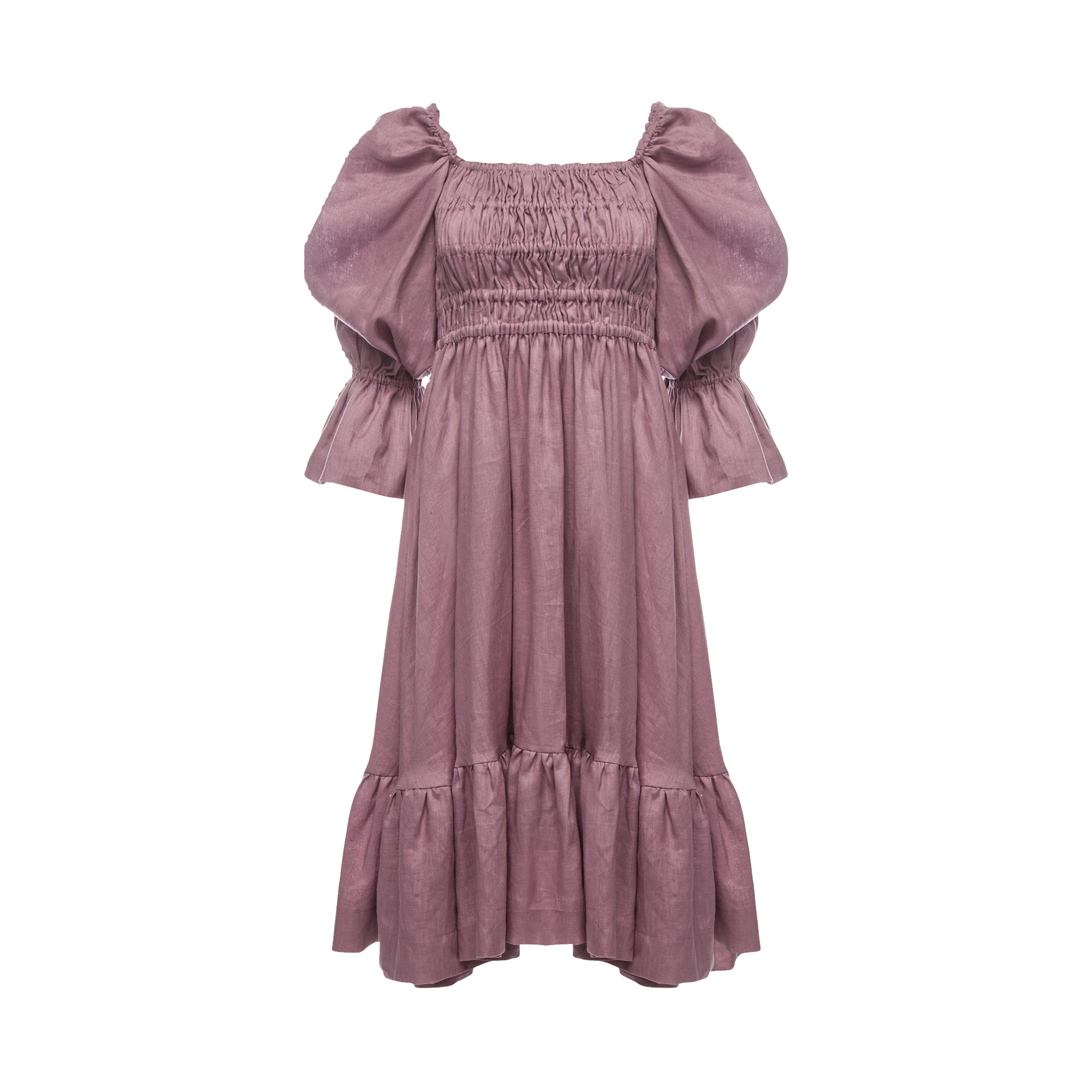 Shop Vasiliki Amelia Ruched Midi Linen Dress In Rhapsody Purple