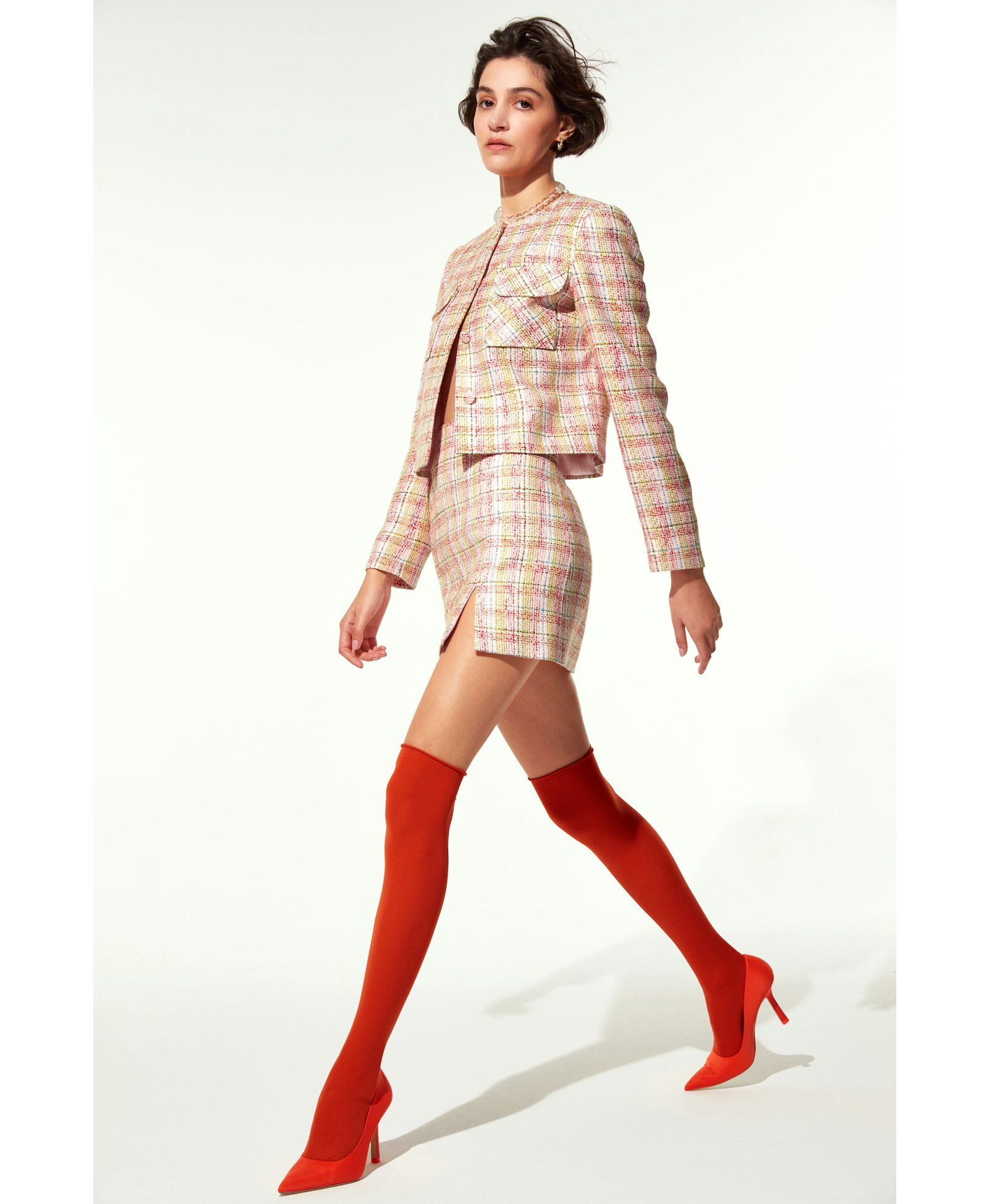 Irma Cotton Tweed A-Line Skirt in Pink made by Nazli Ceren