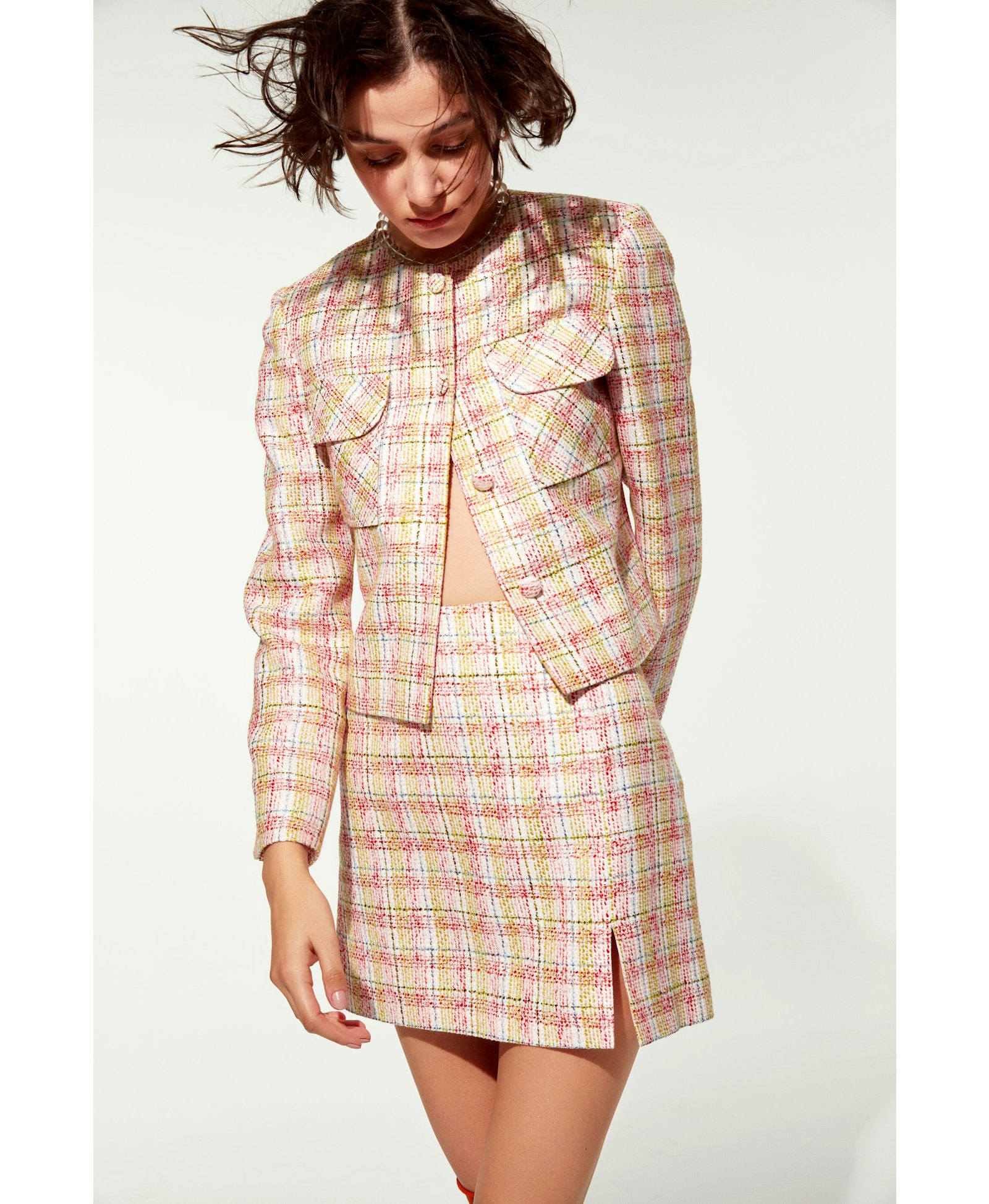 Irma Cotton Tweed A-Line Skirt in Pink made by Nazli Ceren