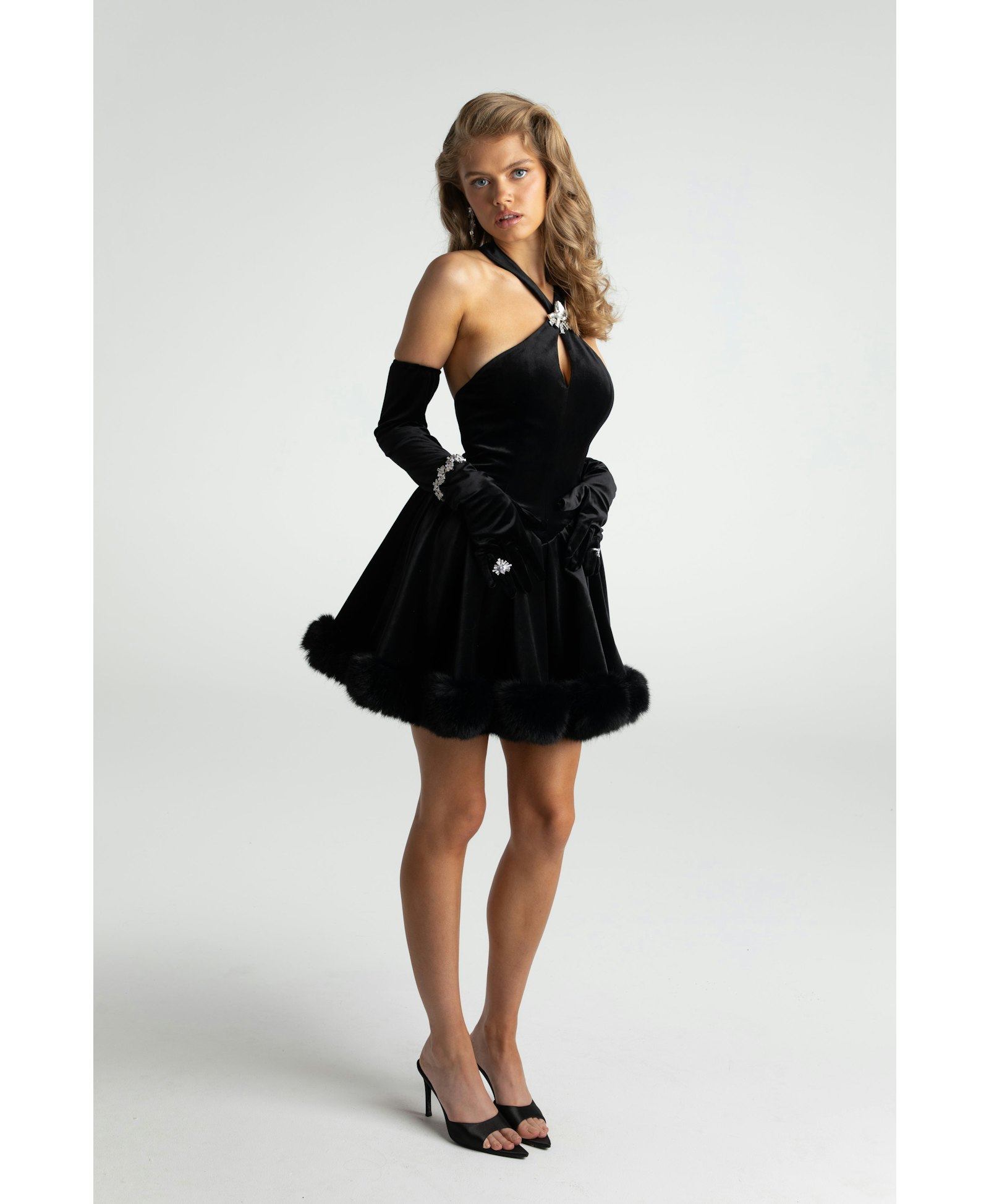 Juliet Velvet Halter Dress (Black) made by Nana Jacqueline