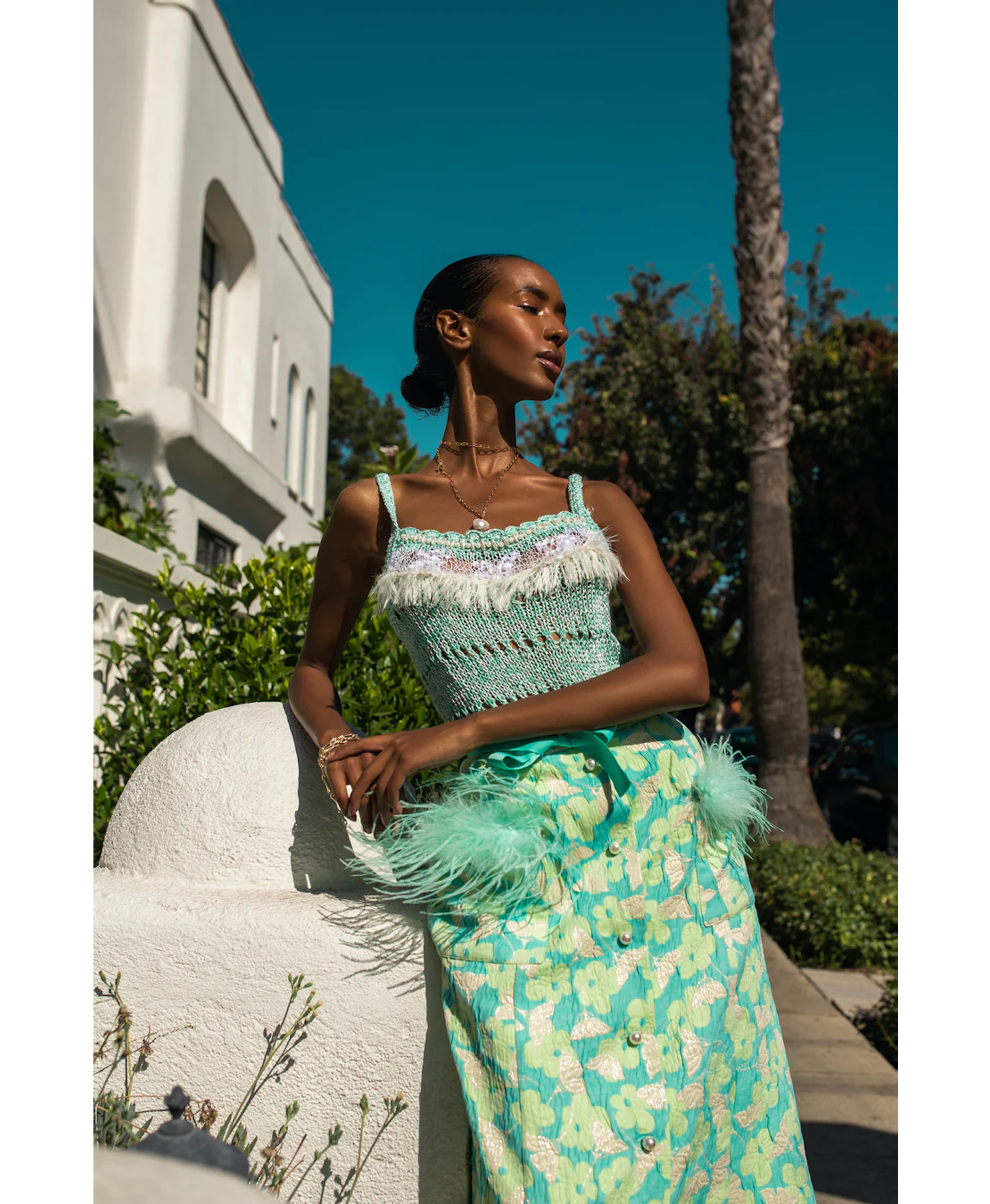 Mint Skirt With Feather Details made by ANDREEVA