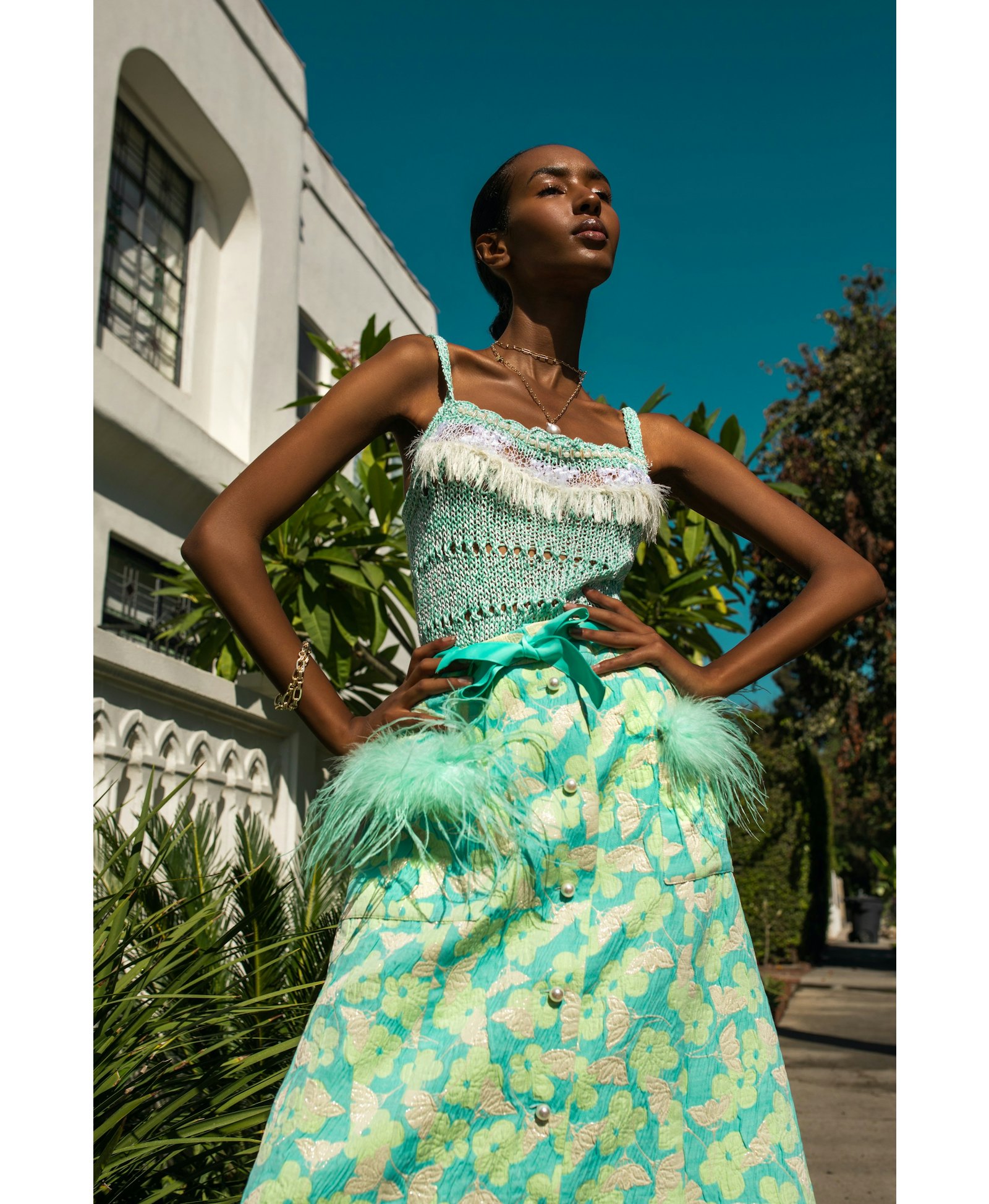 Mint Skirt With Feather Details made by ANDREEVA