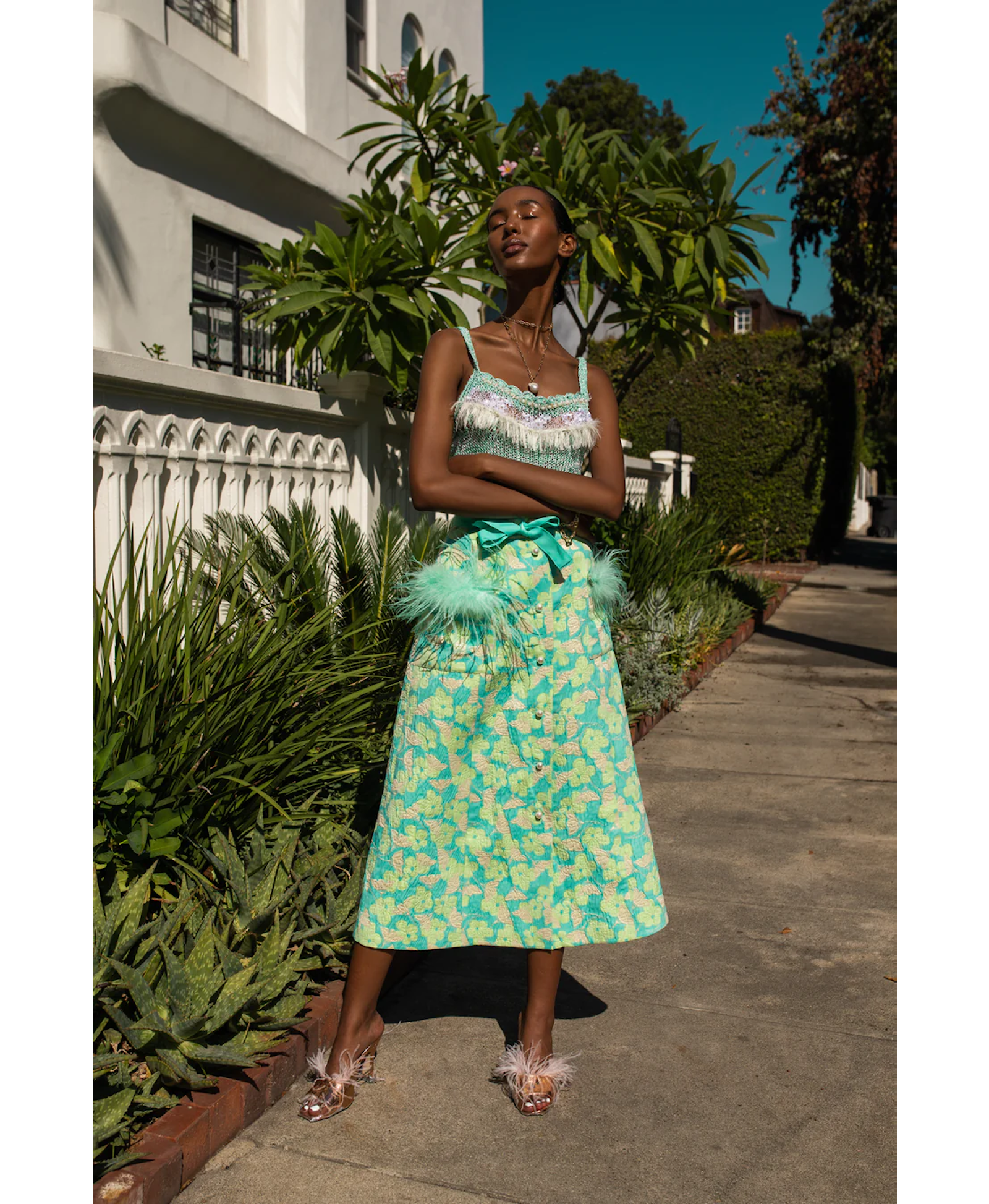 Mint Skirt With Feather Details made by ANDREEVA