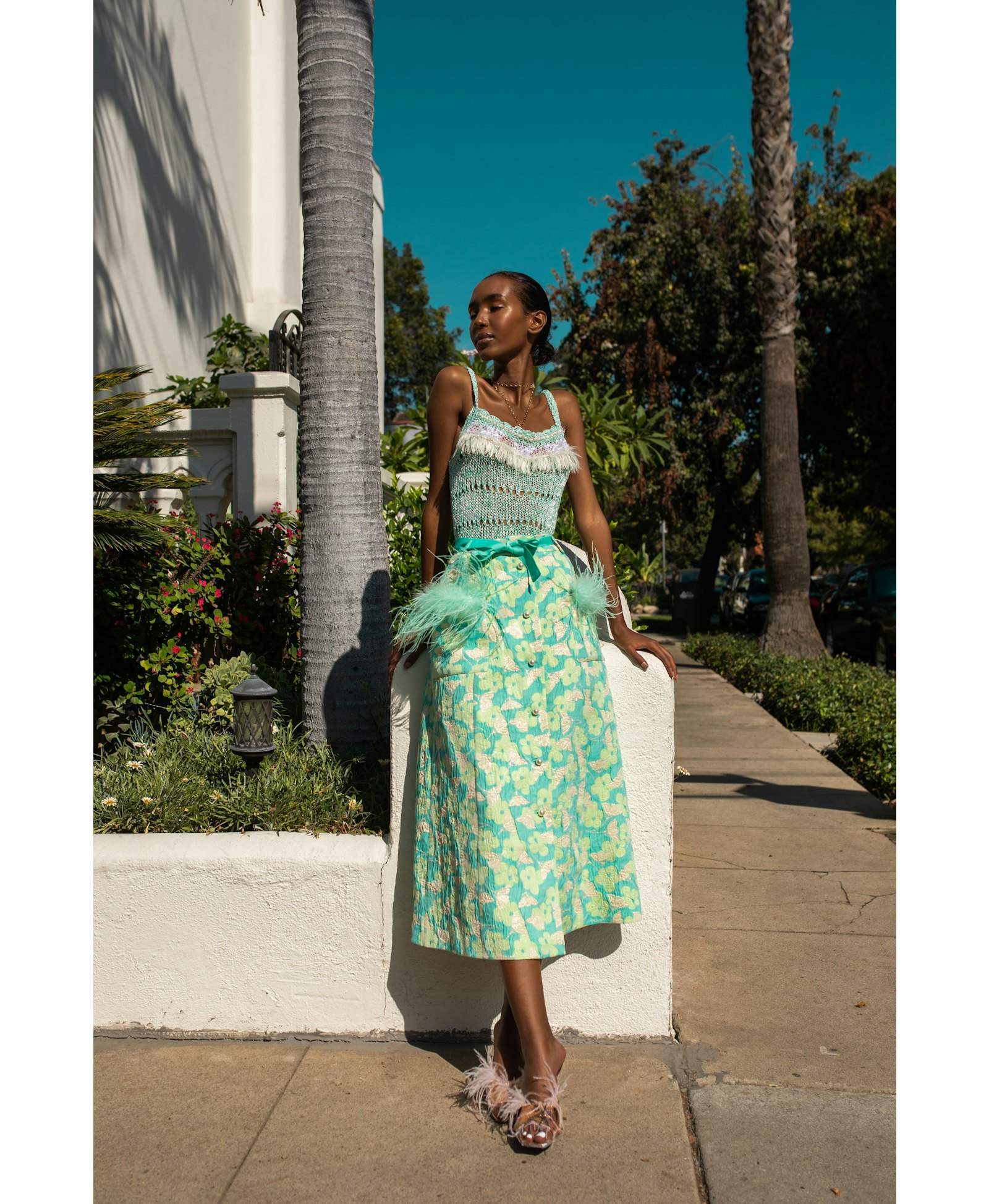 Mint Skirt With Feather Details made by ANDREEVA