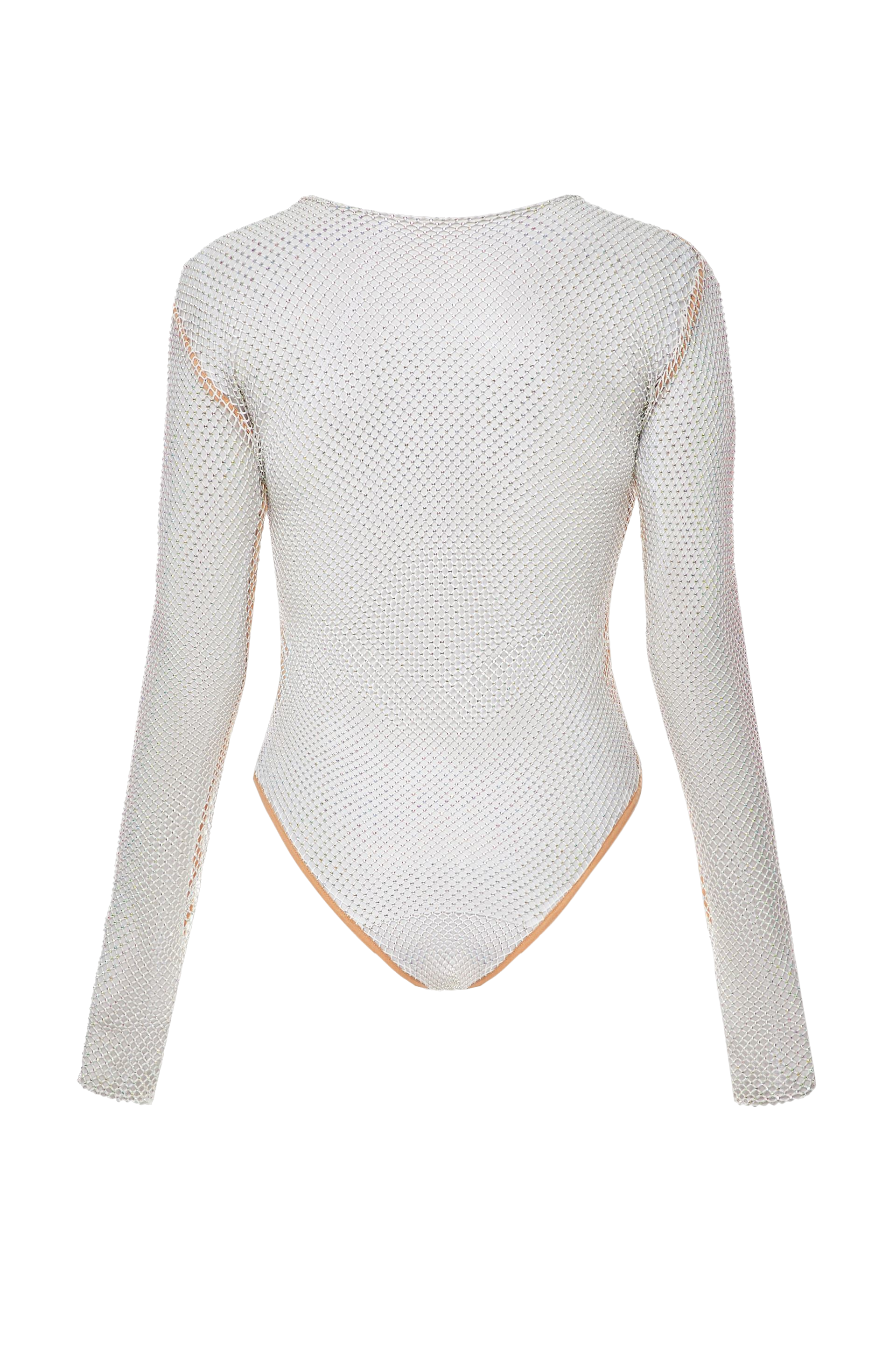 Shop Malva Florea White Mesh Bodysuit In Stones And Macrame Elements