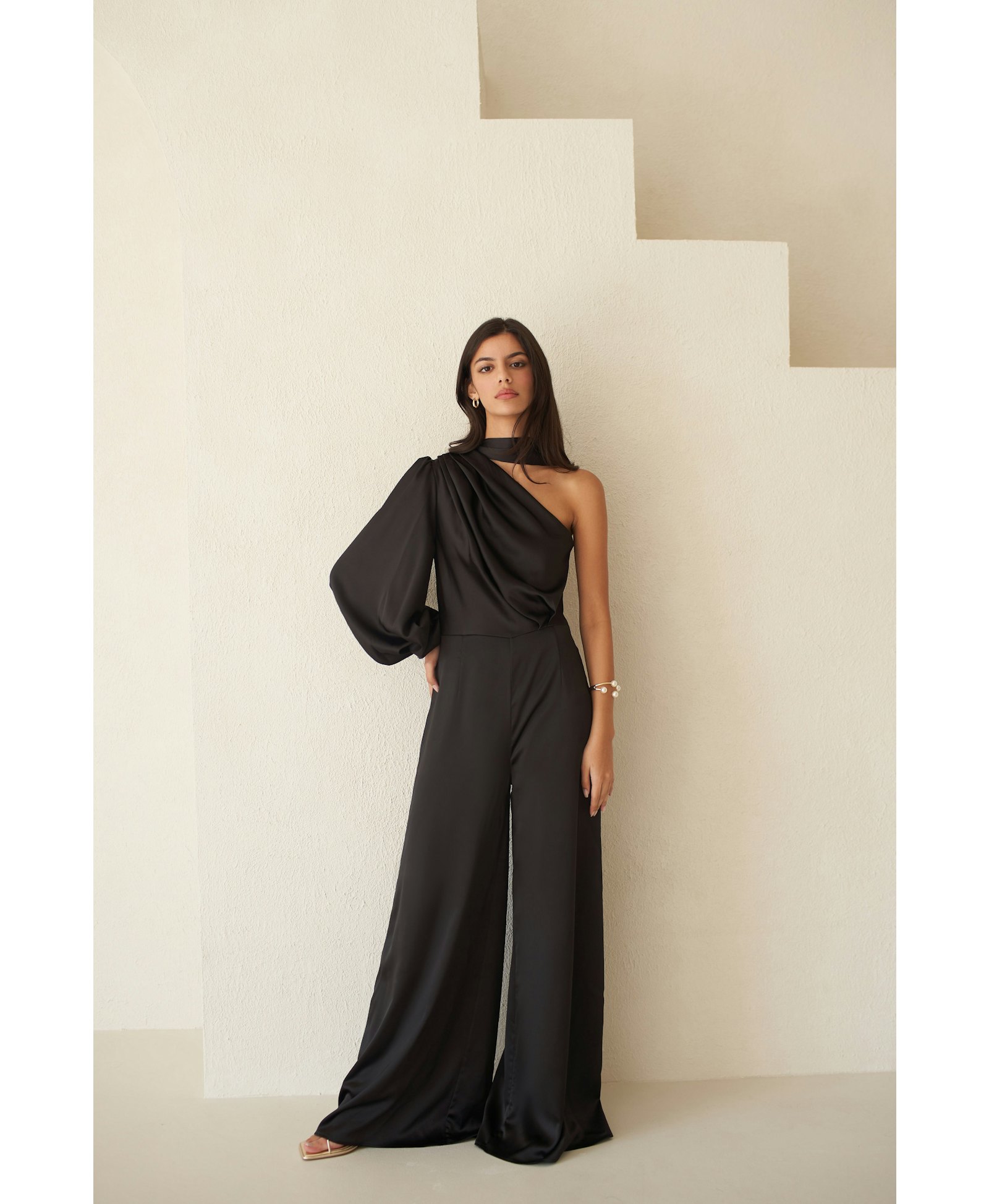Amalia One Sleeve Satin Jumpsuit made by Vasiliki
