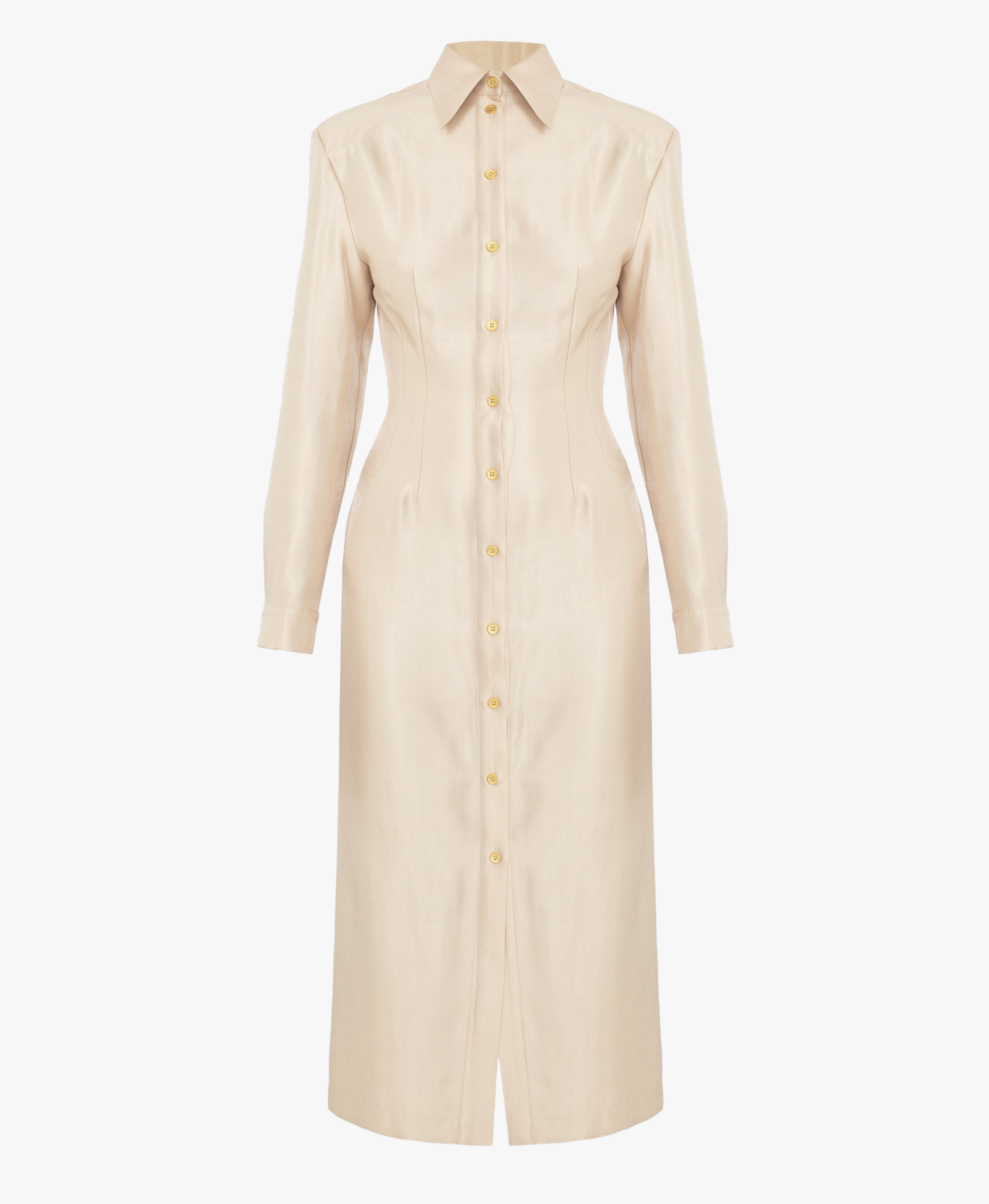 EDITH Pastel Fitted Midi Shirt Dress With Golden Buttons made by UNDRESS