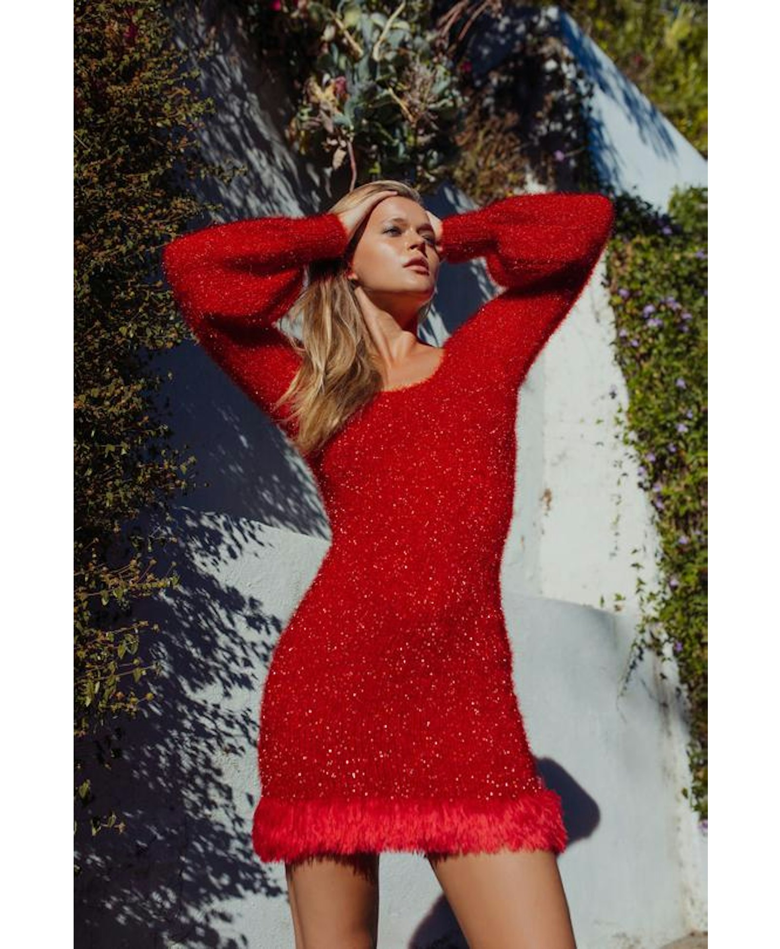 Red Handmade Knit Dress With Glitter made by ANDREEVA