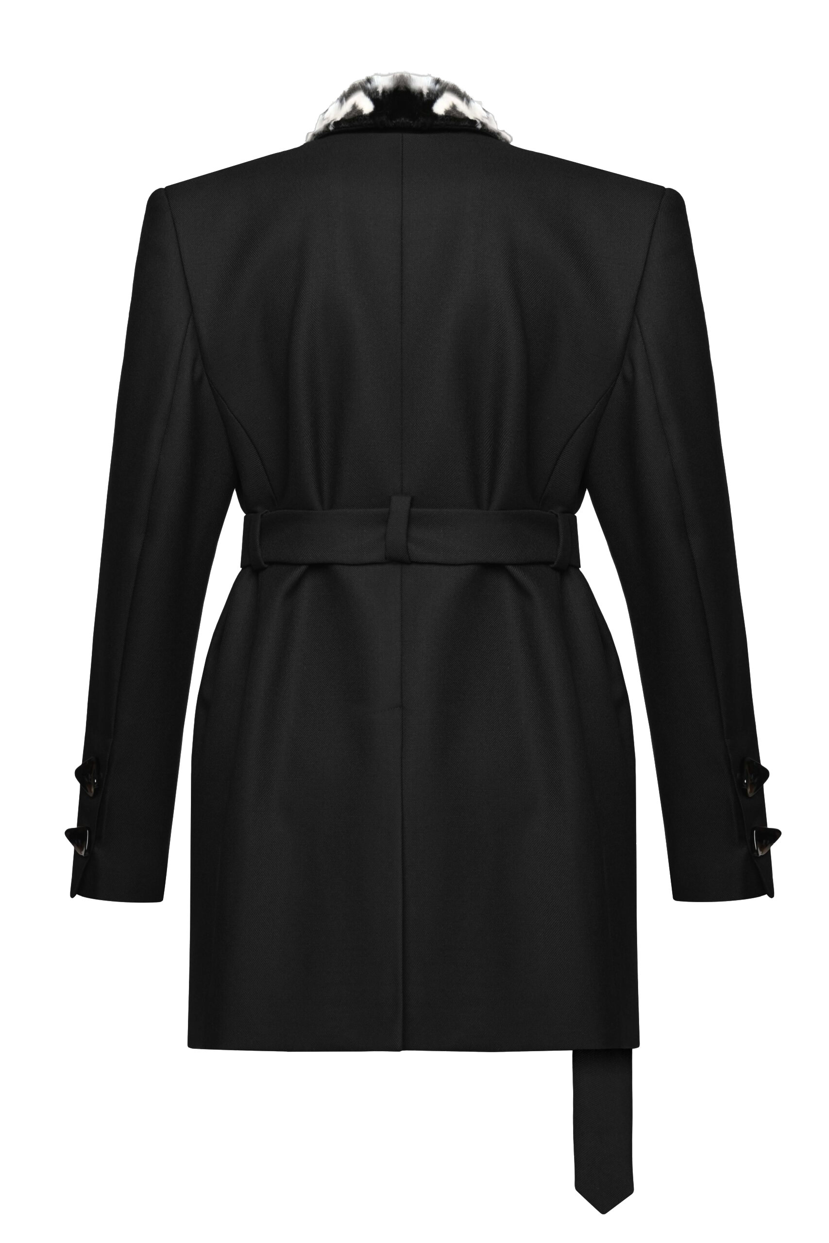 Shop Maria Kokhia Belted Blazer With Faux Fur Collar In Black