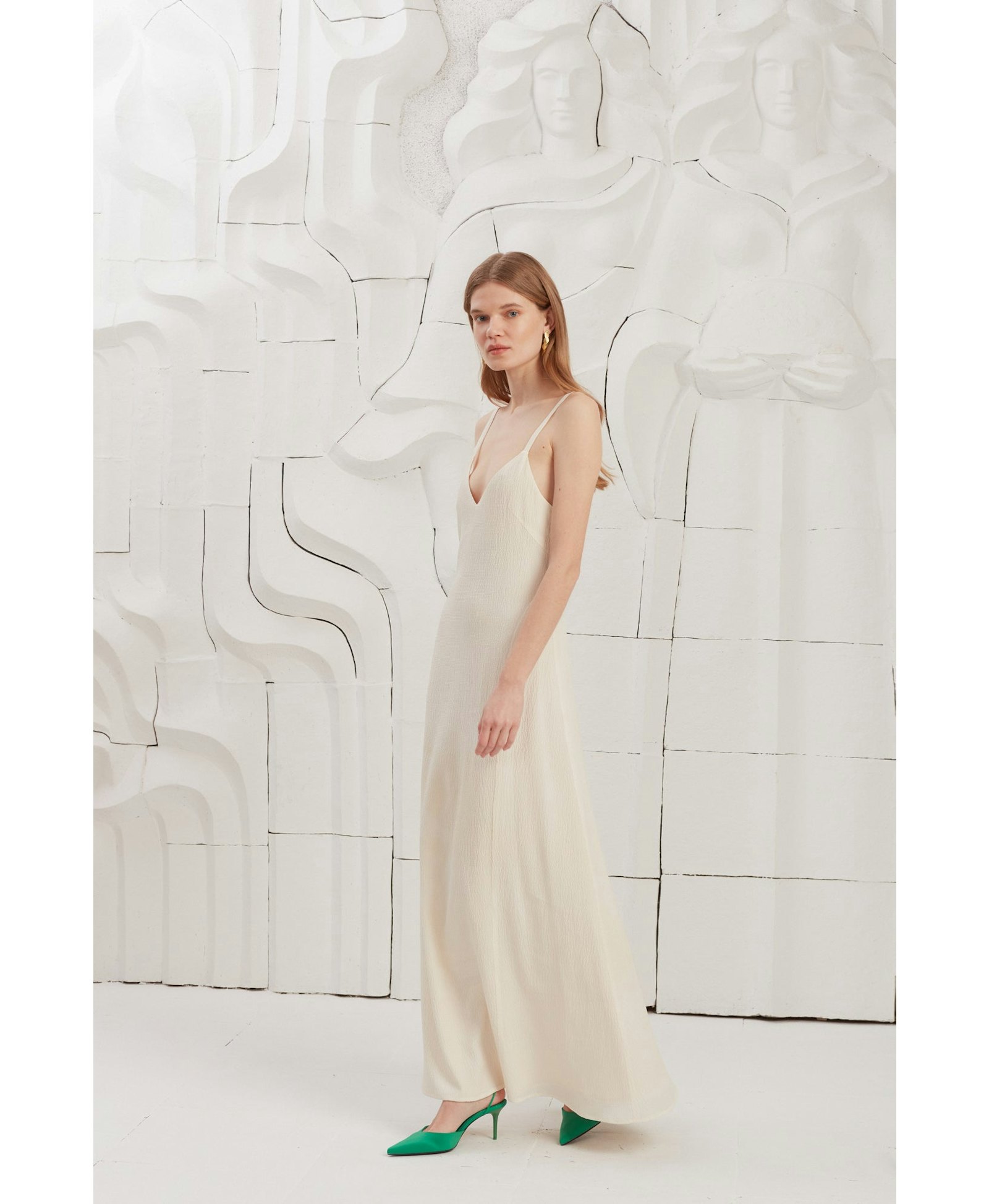 INES textured silk open back maxi dress made by UNDRESS