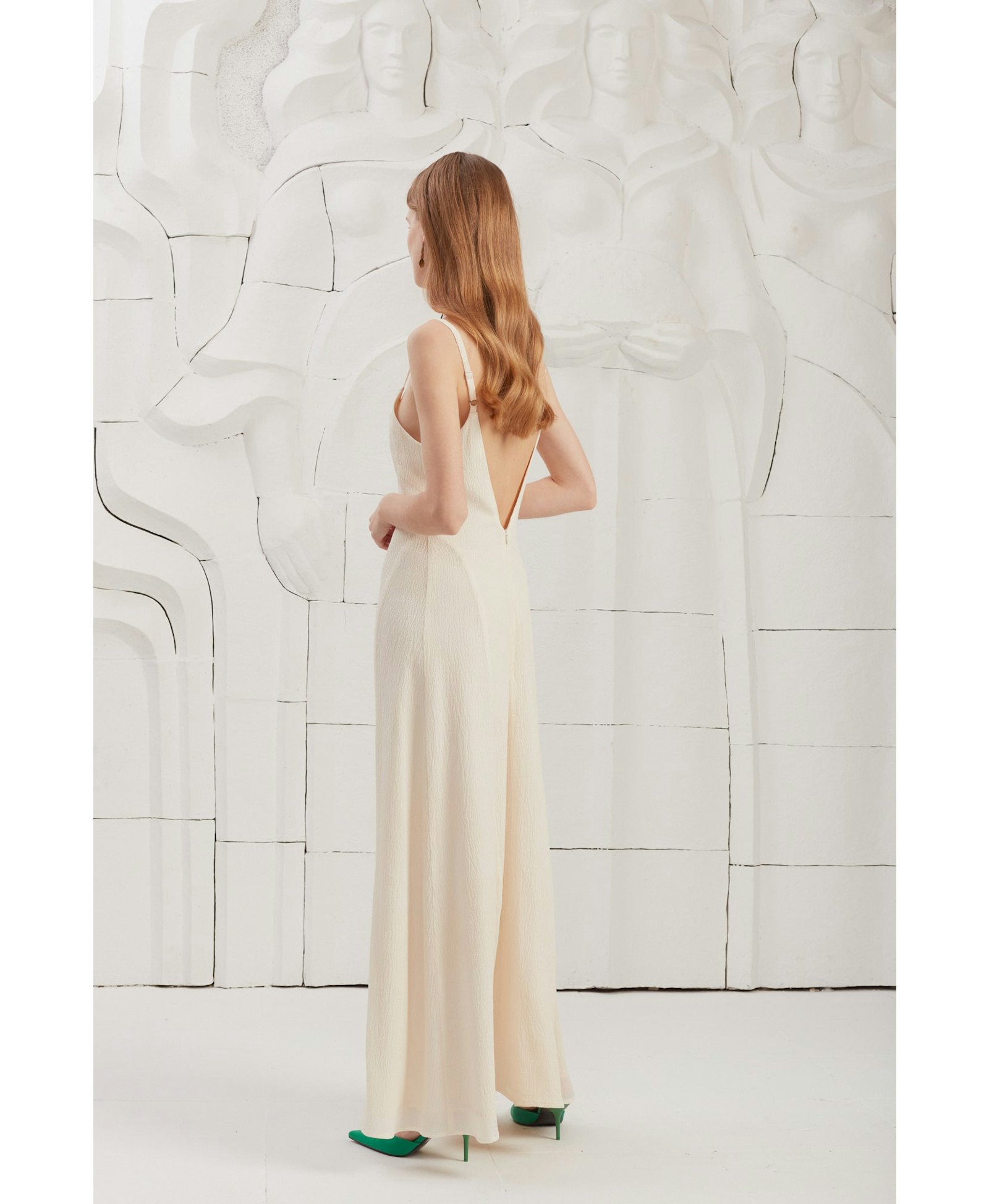 INES textured silk open back maxi dress made by UNDRESS